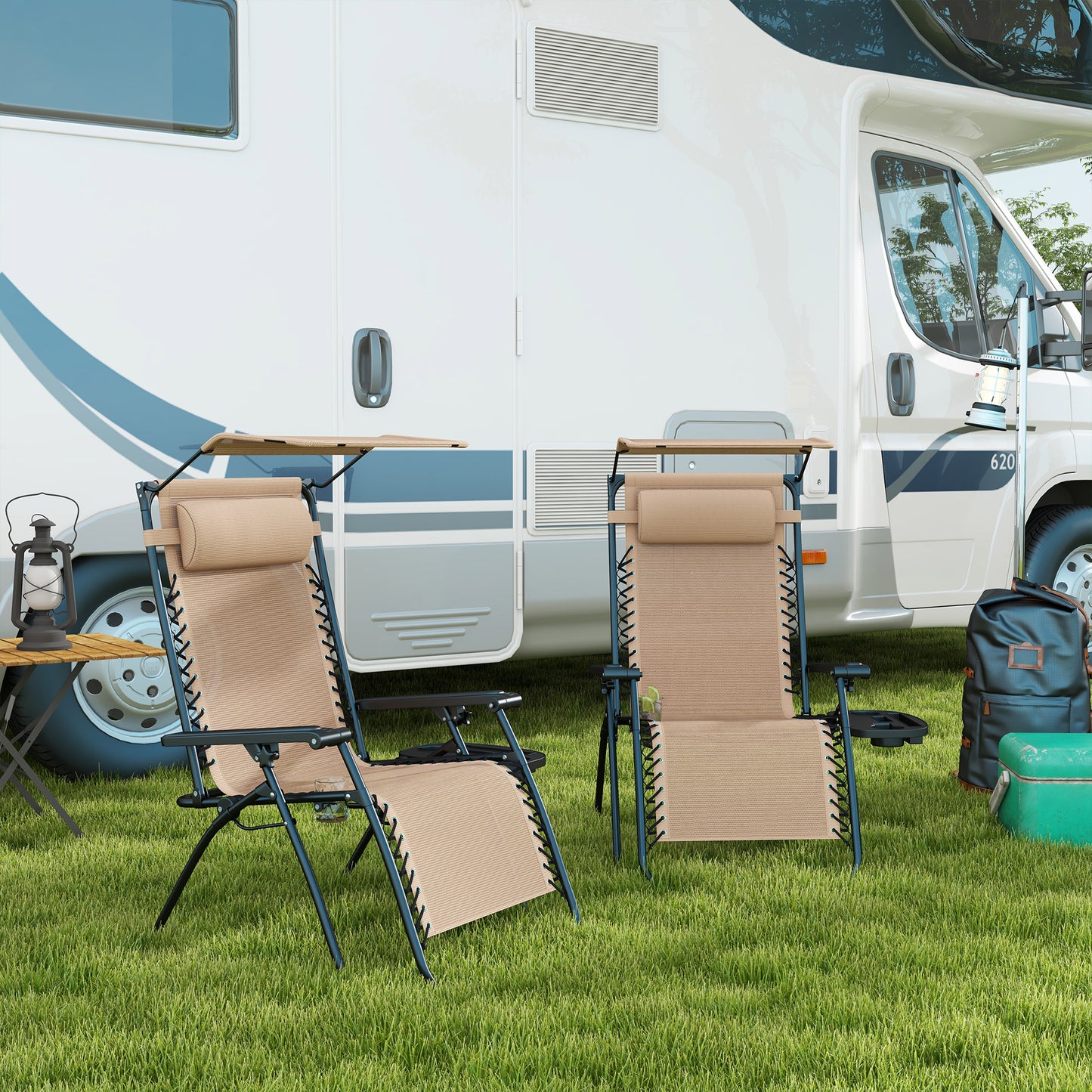 2 Piece Foldable Reclining Garden Chair with Headrest