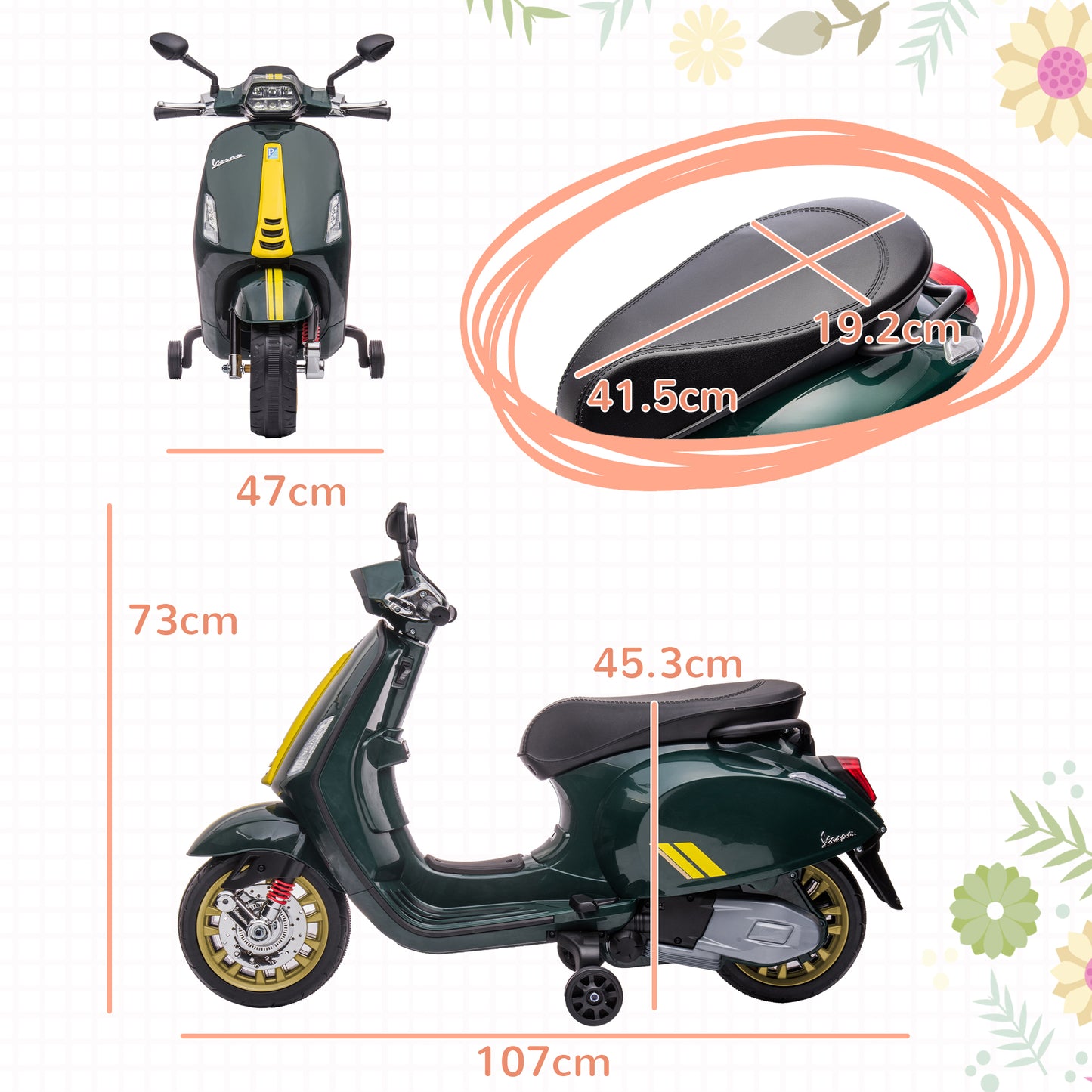 12V Vespa Licensed Kids Electric Motorbike w/ Music, Lights