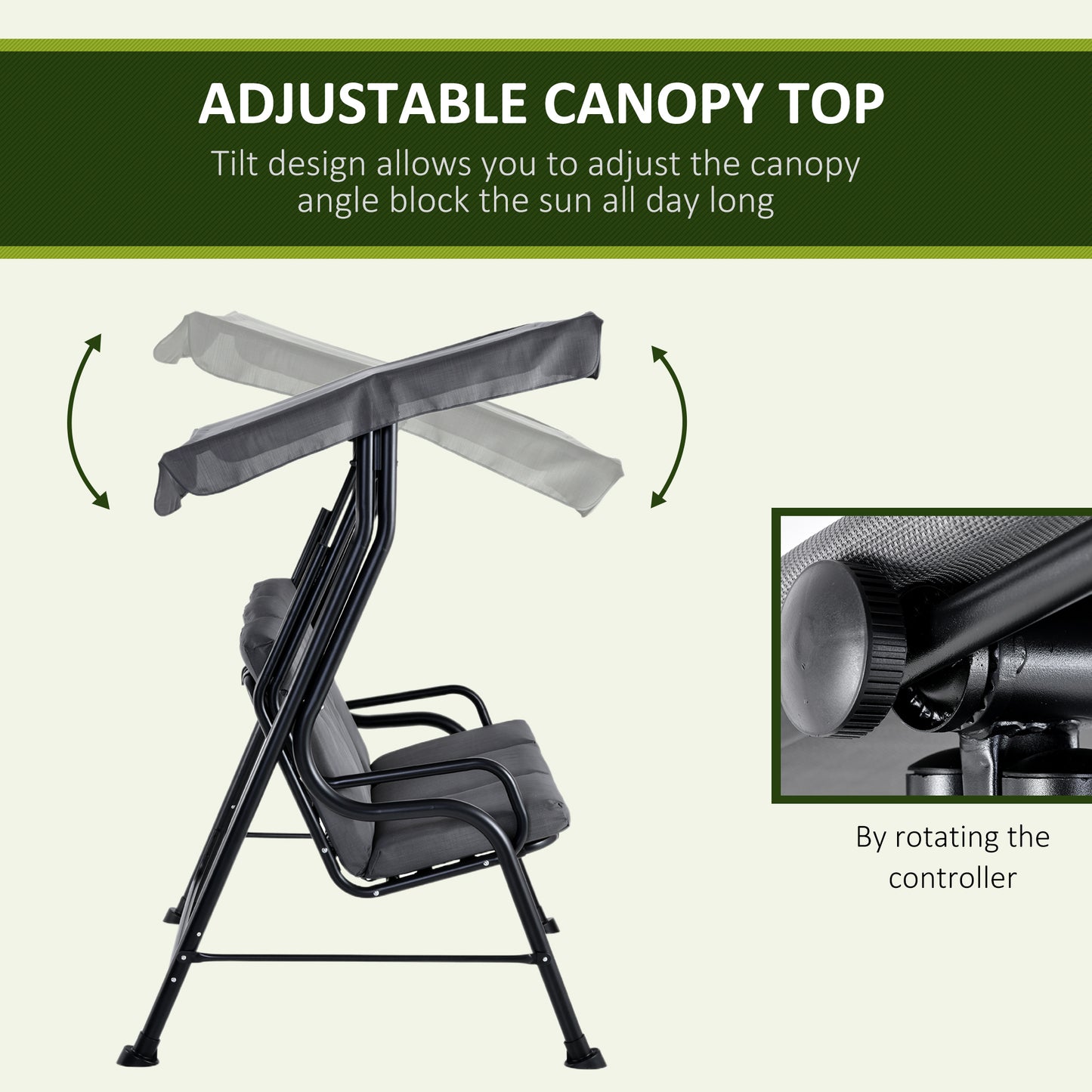 Outdoor 3-person Metal Porch Swing Chair Bench