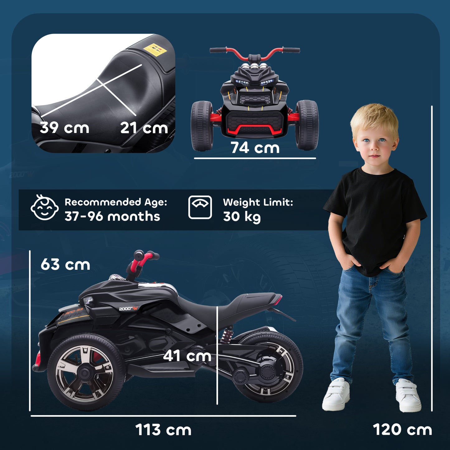 12V Kids Electric Ride On Car with 3 Wheeler, MP3 Player, Horn