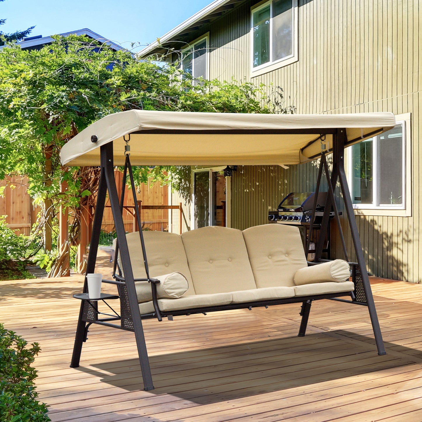 Swing Chair Hammock Chair 3 Seater Canopy Cushion Shelter Outdoor