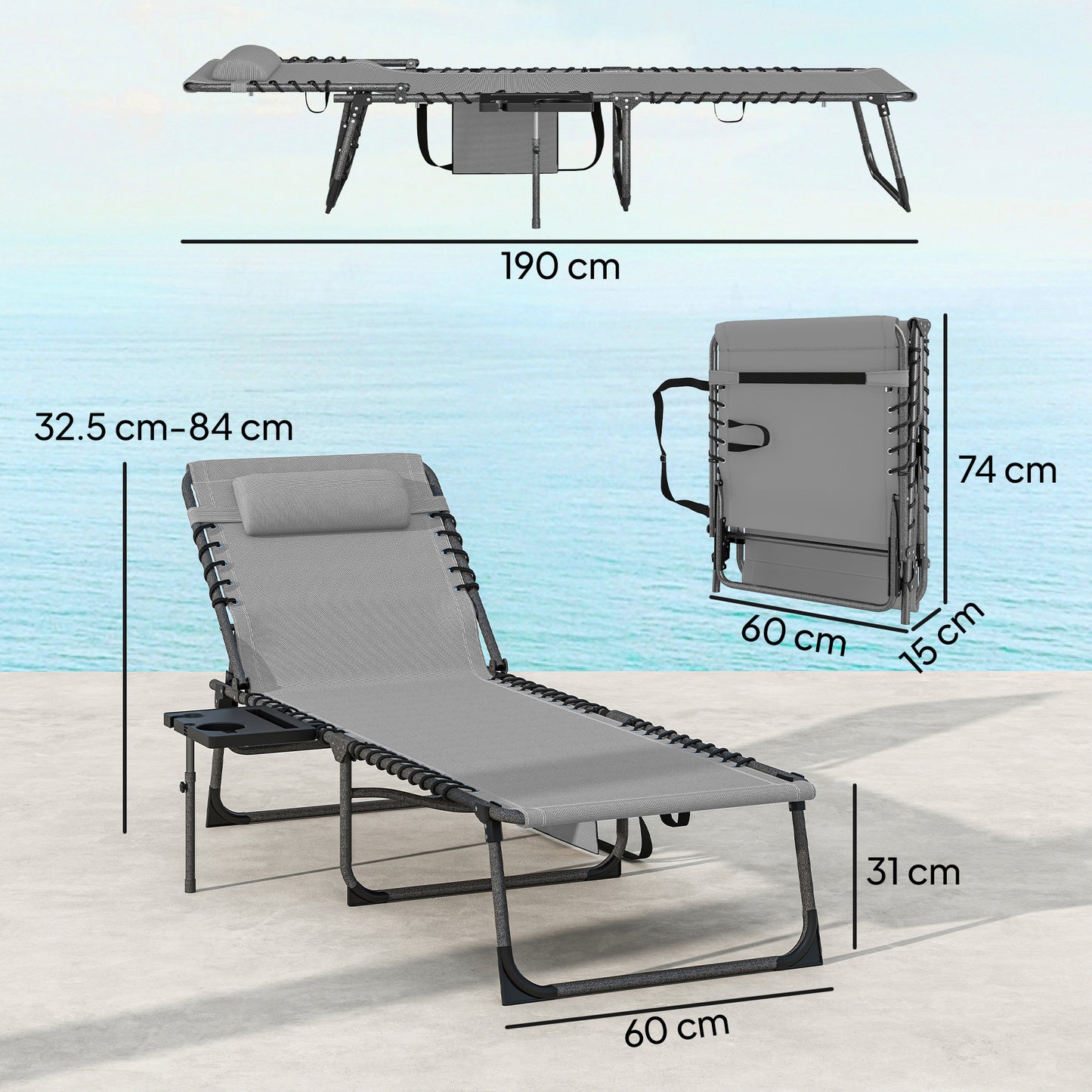 Five-Position Reclining Sun Loungers Set of 2