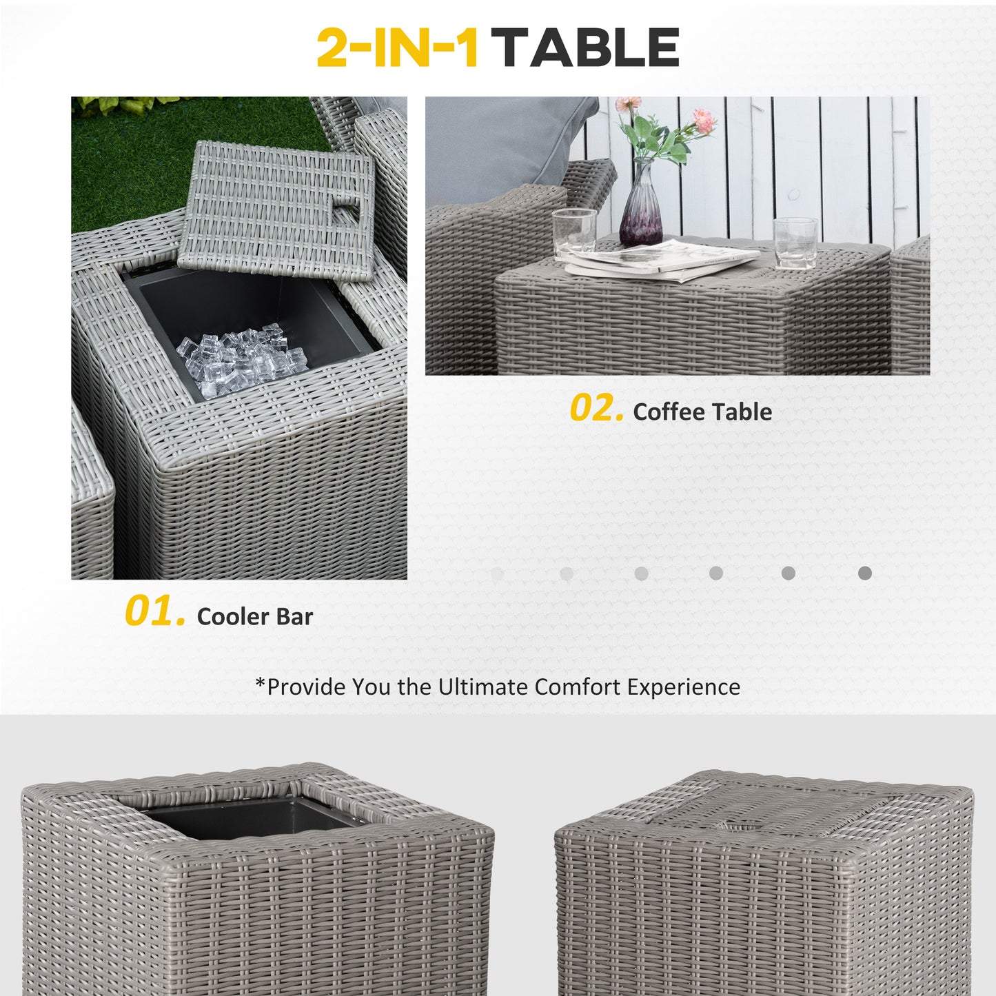 5 Pieces Outdoor PE Rattan Garden Furniture with Cushions
