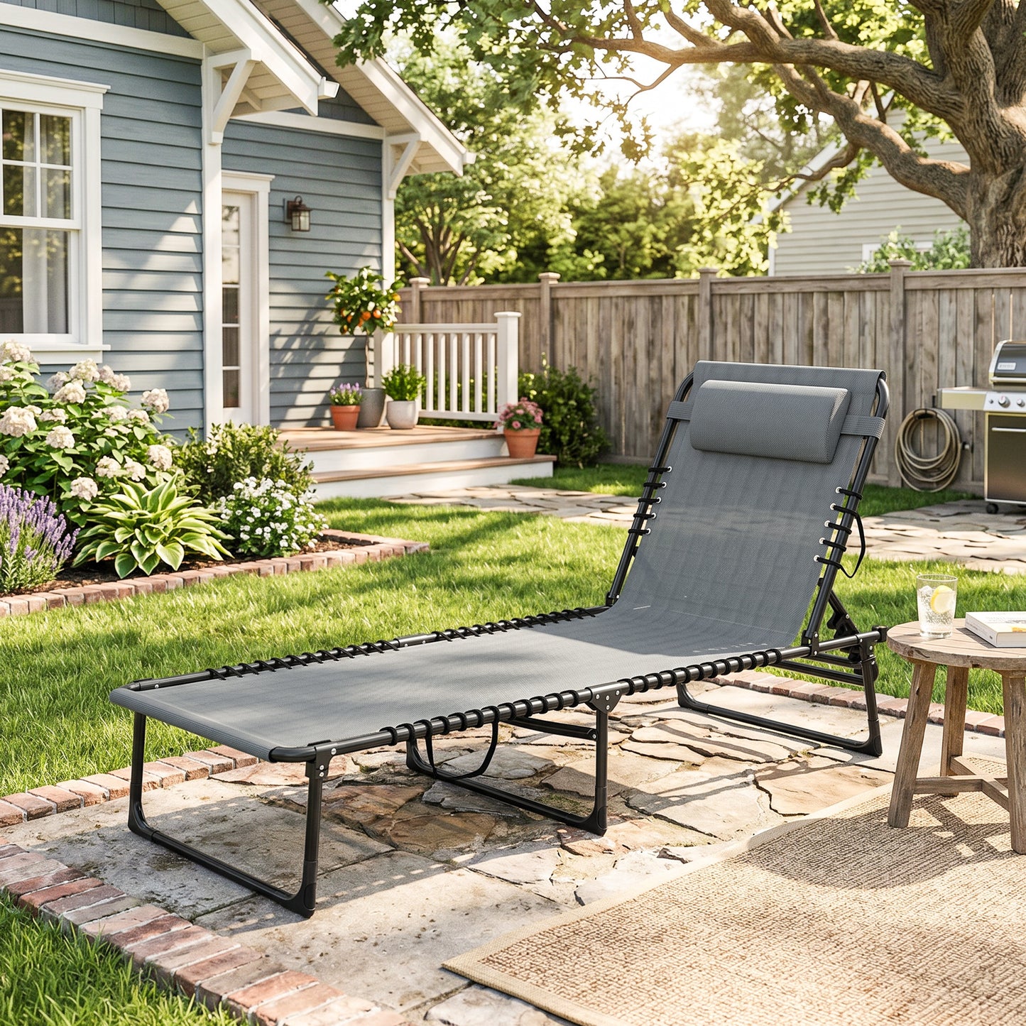 Folding Sun Lounger, with Four-Position Back