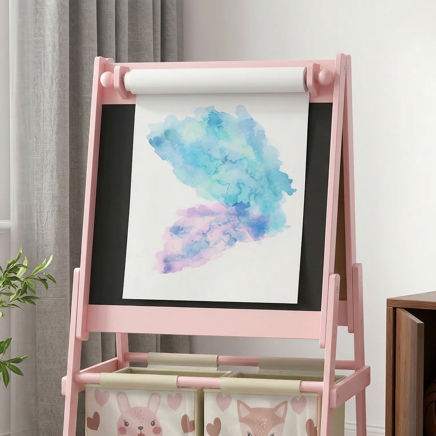 Three-In-One Kids Easel with Paper Roll, Art Easel, with Storage