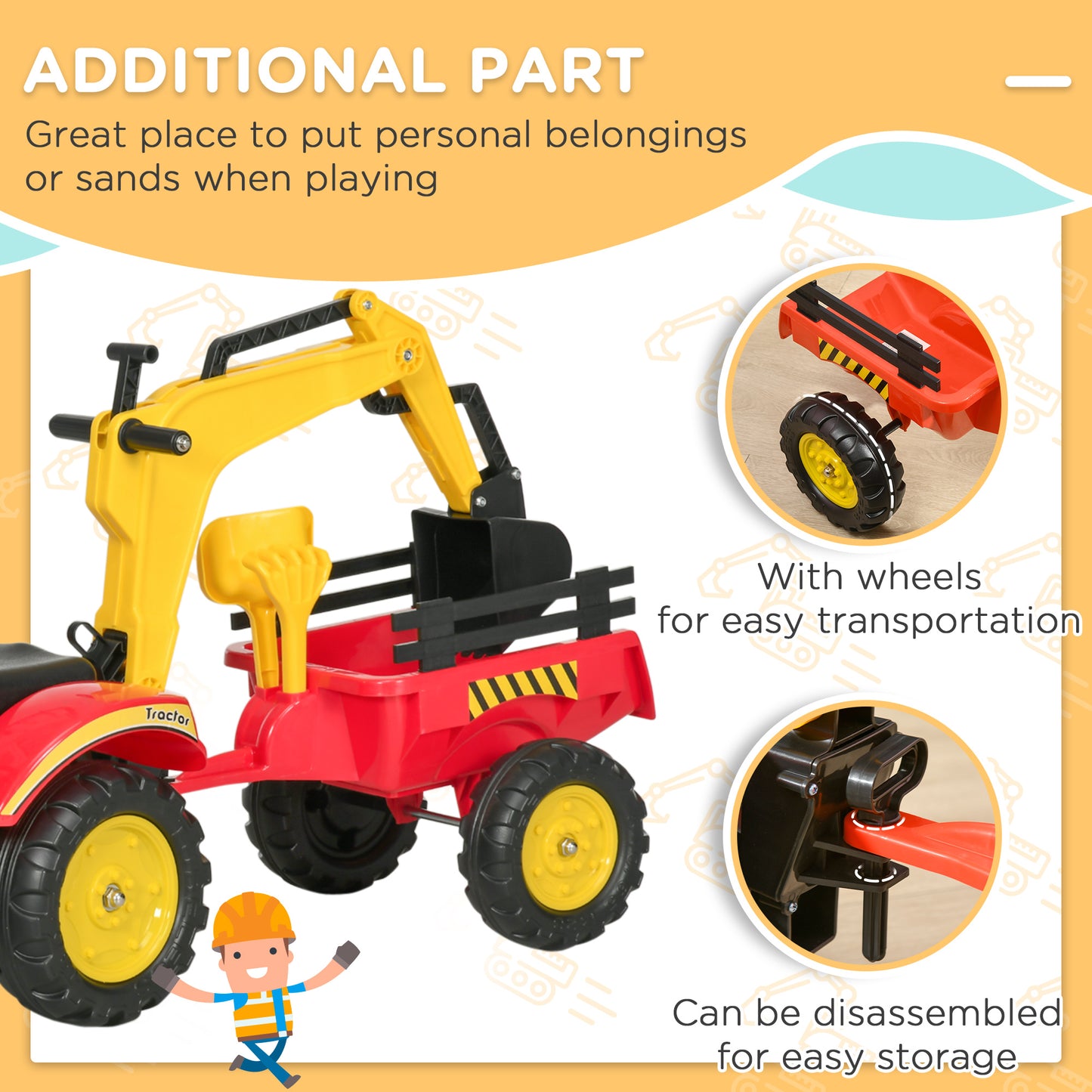 Ride On Tractor for Kids, 3 in 1 Ride On Excavator Toy Car