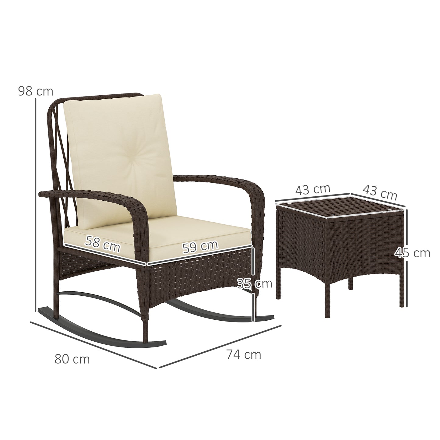 Three-Piece Rocking Chair Rattan Bistro Set
