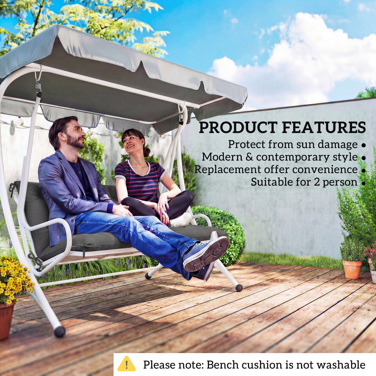 Garden Bench Cushion, 2 Seater Swing Chair Cushion