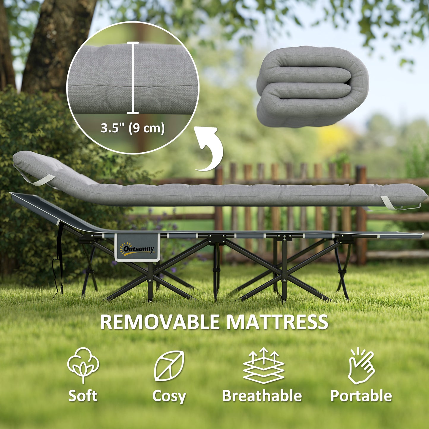 68cm Wide Folding Bed, Camping Cot for Adults with Mattress