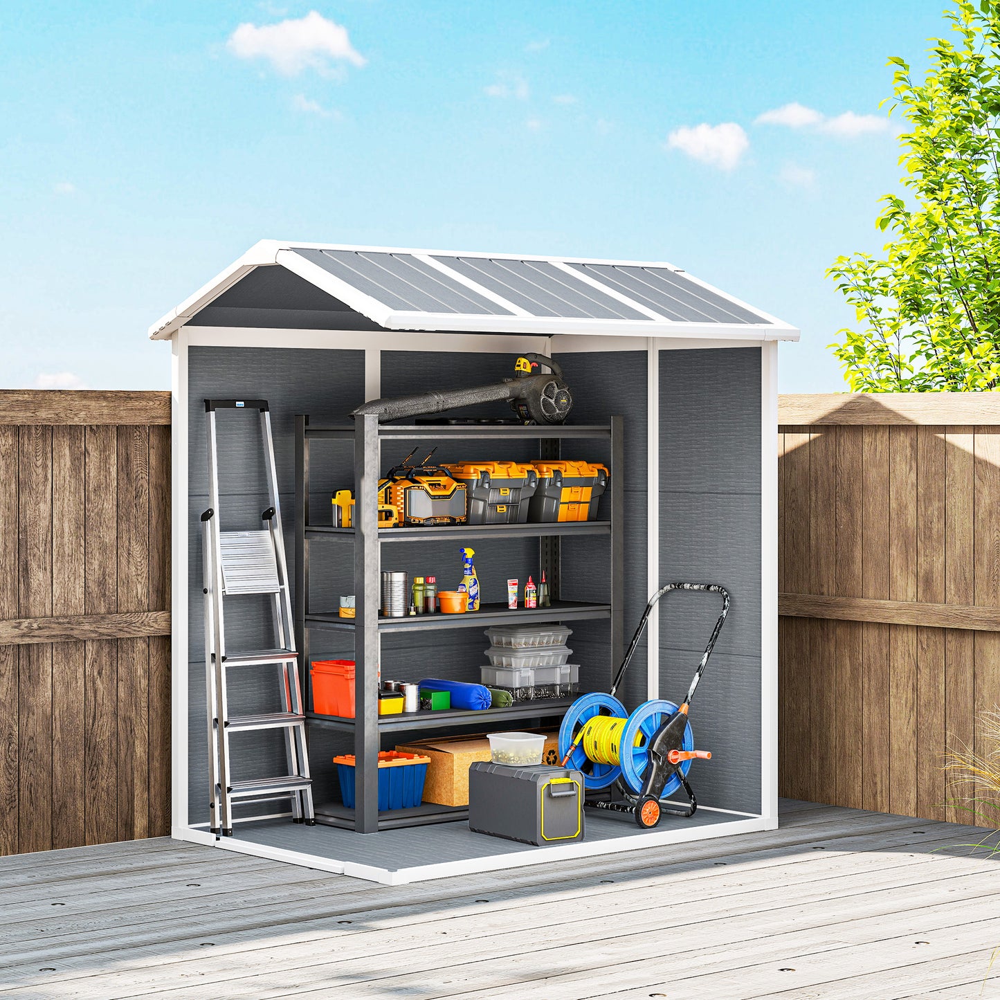 4 x 6ft Garden Shed, Plastic Shed with Floor, Window