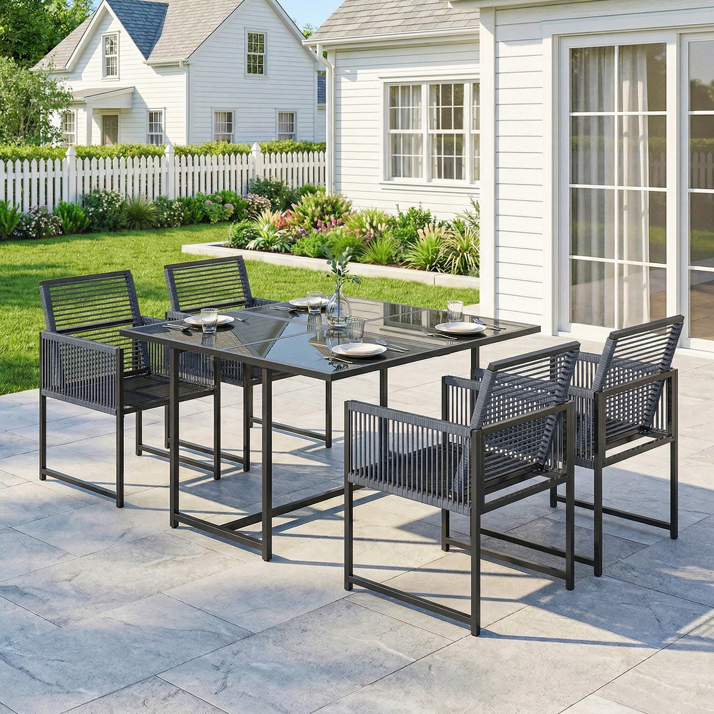 5 Pieces Garden Dining Set, Outdoor Patio Cube Set