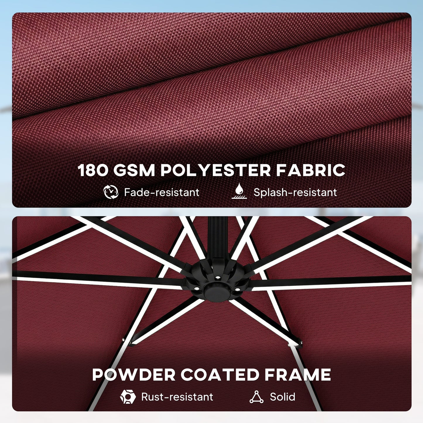 3 m Garden Cantilever Parasol with LED Solar Light
