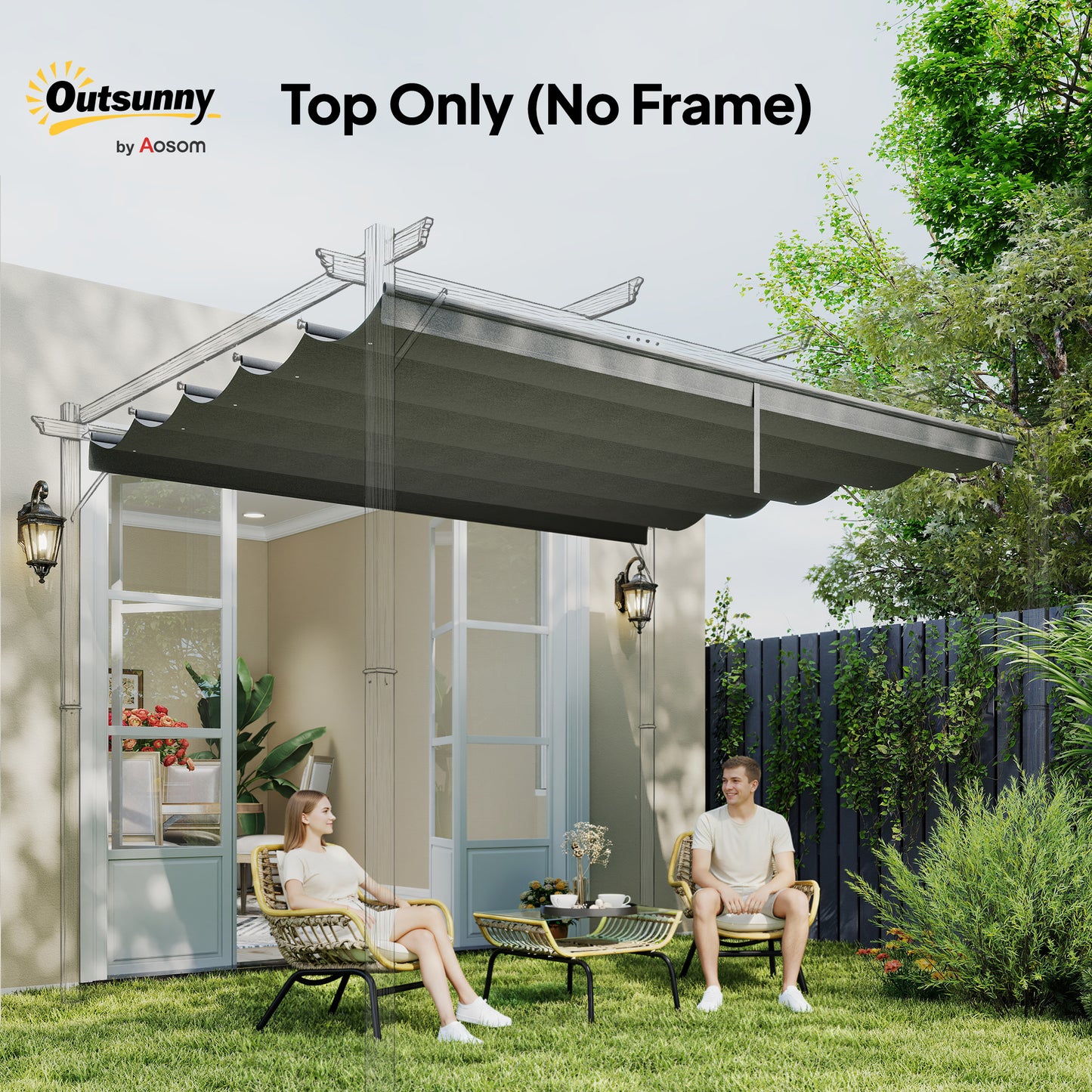 Retractable Pergola Cover, 3.5 x 2.6 m Replacement Canopy Fabric