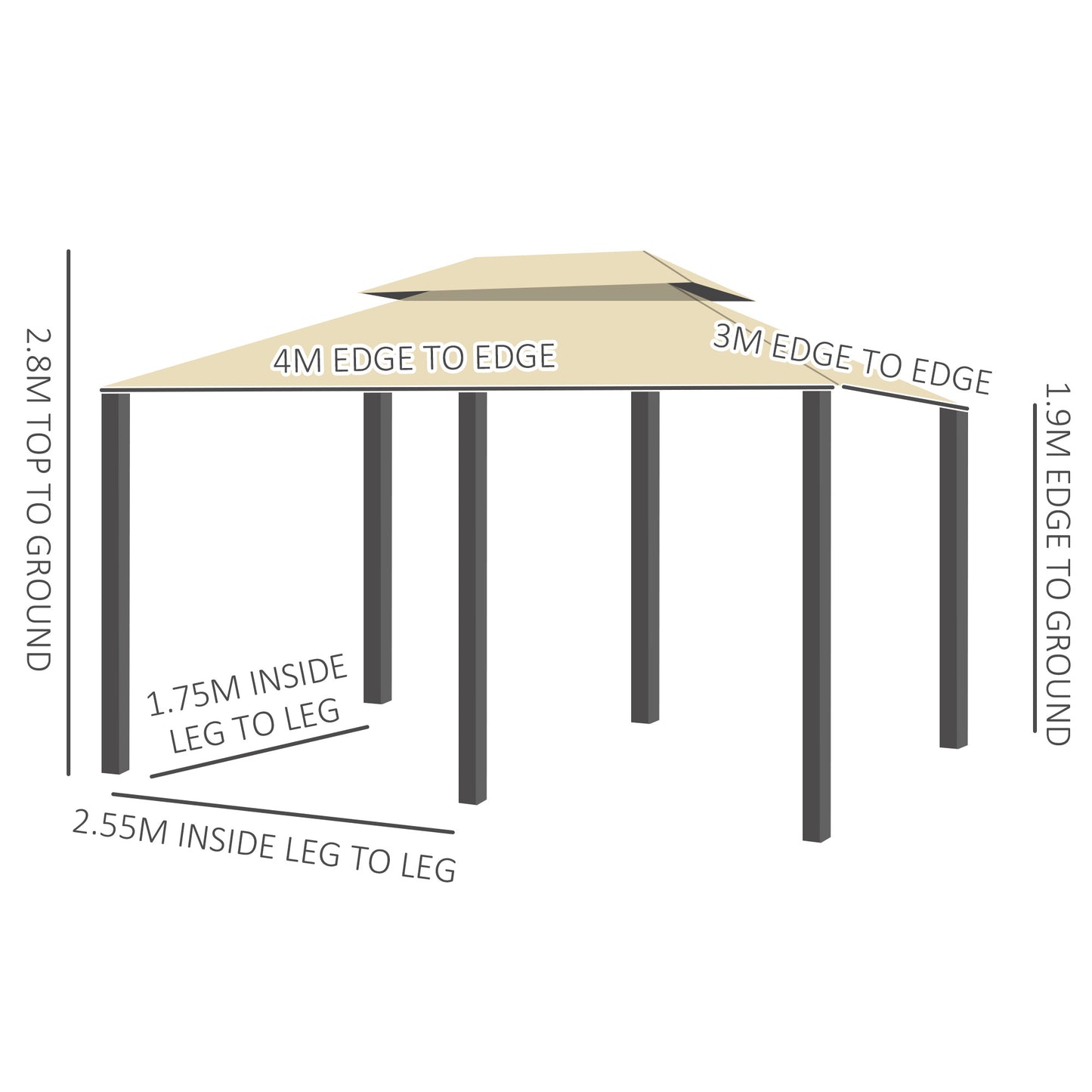 4m x 3(m)Garden Gazebo, Double Roof Outdoor Gazebo Canopy Shelter