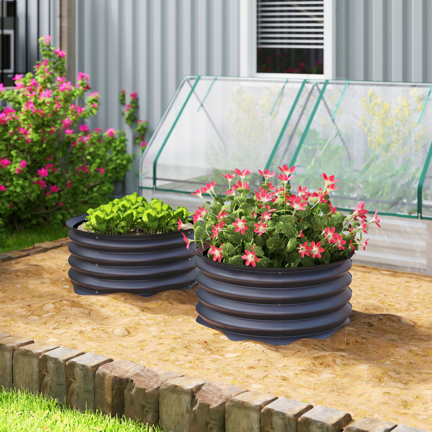 Set of 2 Raised Garden Bed, Metal Planter Box with Safety Edging