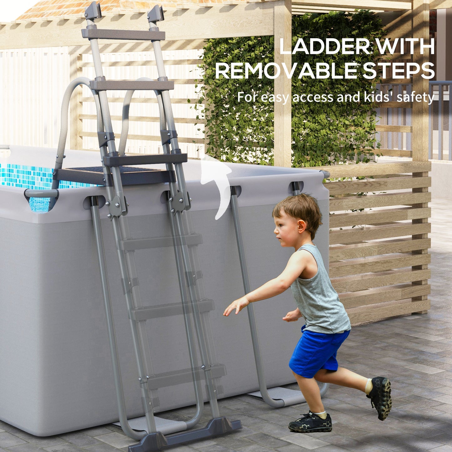 Rectangle Steel Frame Swimming Pool with Ladder and Pump