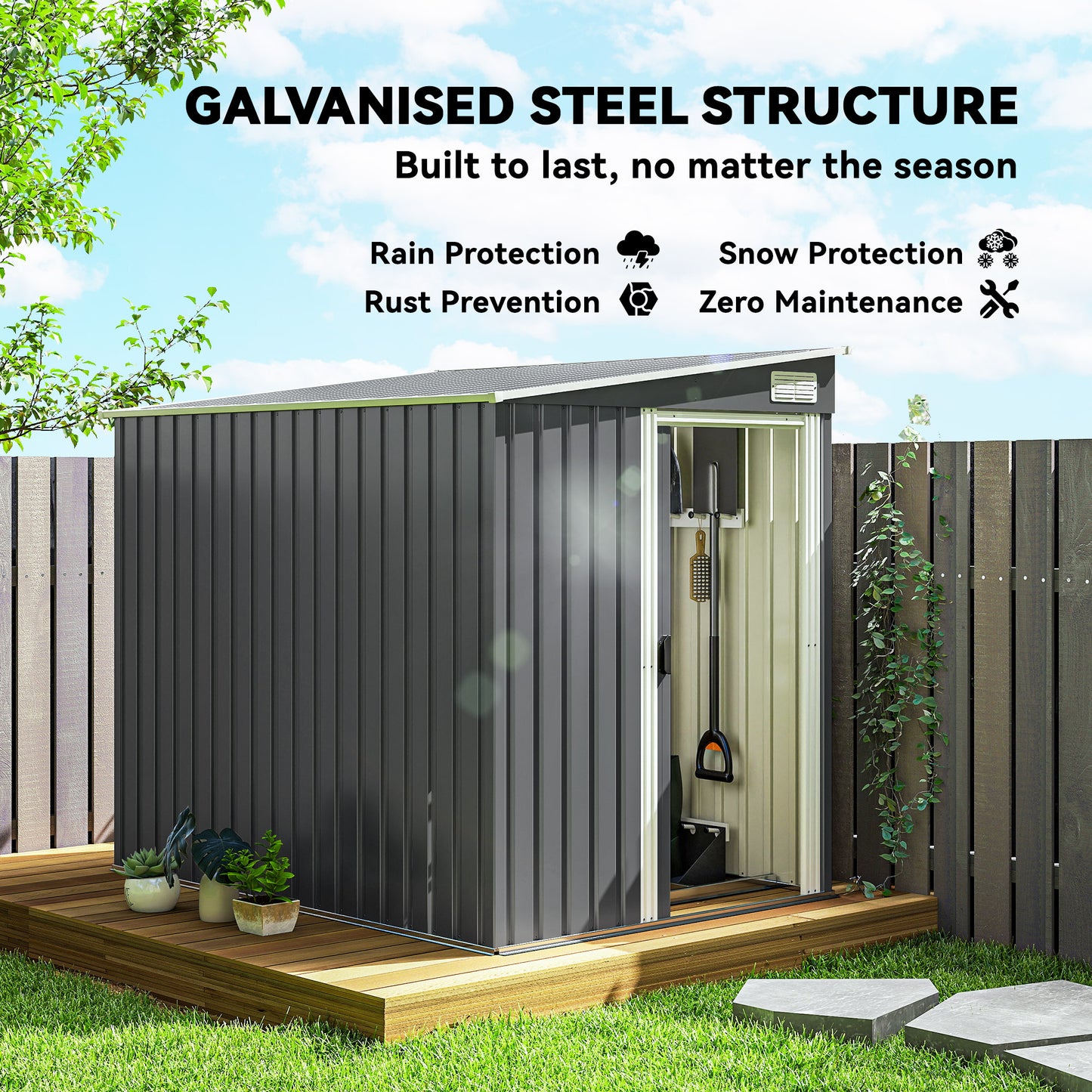 7 x 5ft Galvanised Metal Shed, with Sliding Door (1)