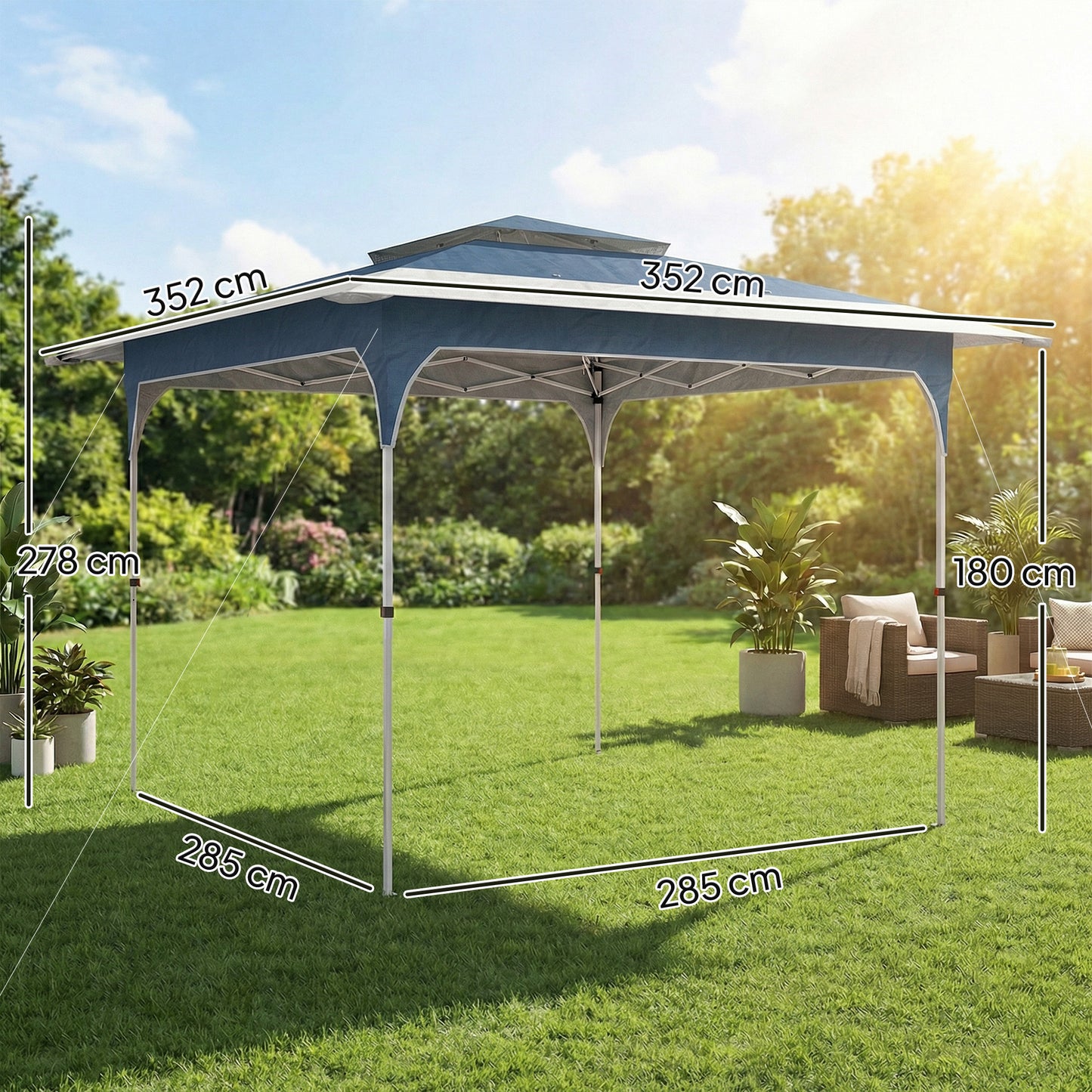3.5 x 3.5 m Pop Up Gazebo with One-Push Setup