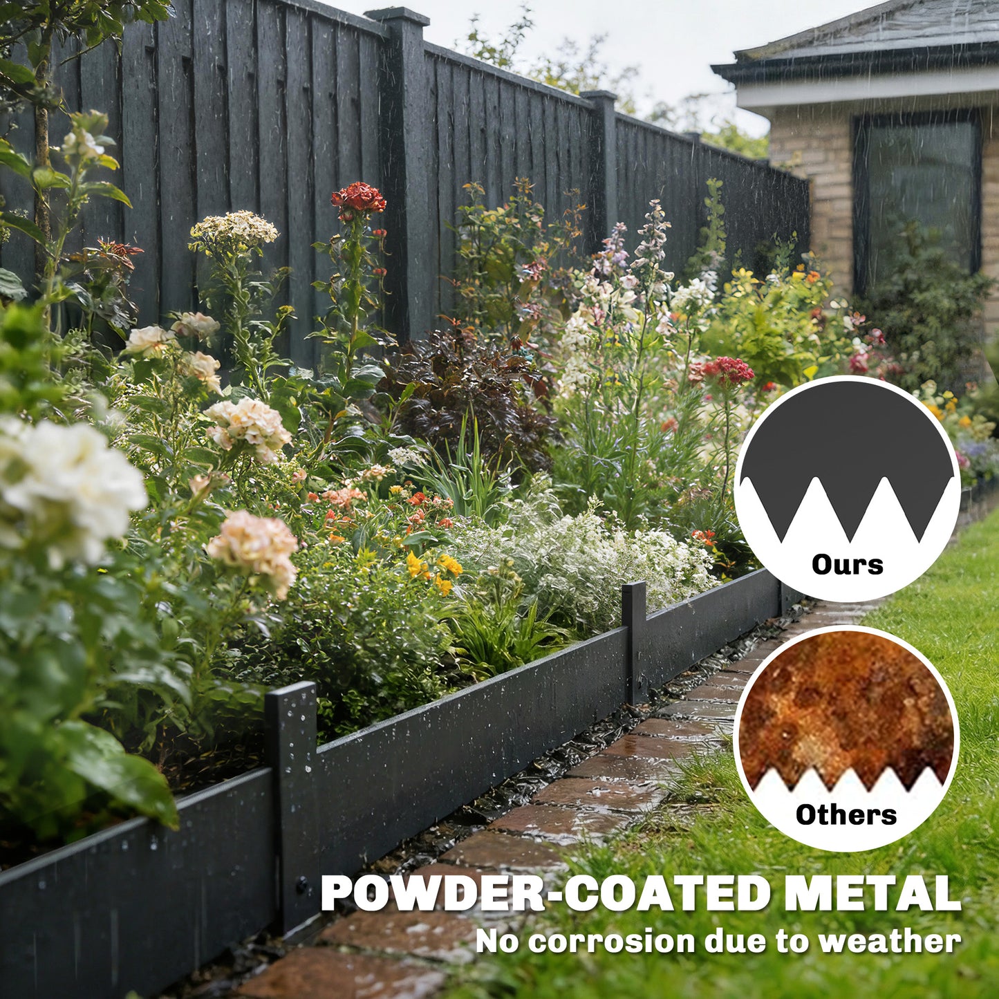 5pcs Garden Fence, Metal Picket Fence Panels, 102x15cm