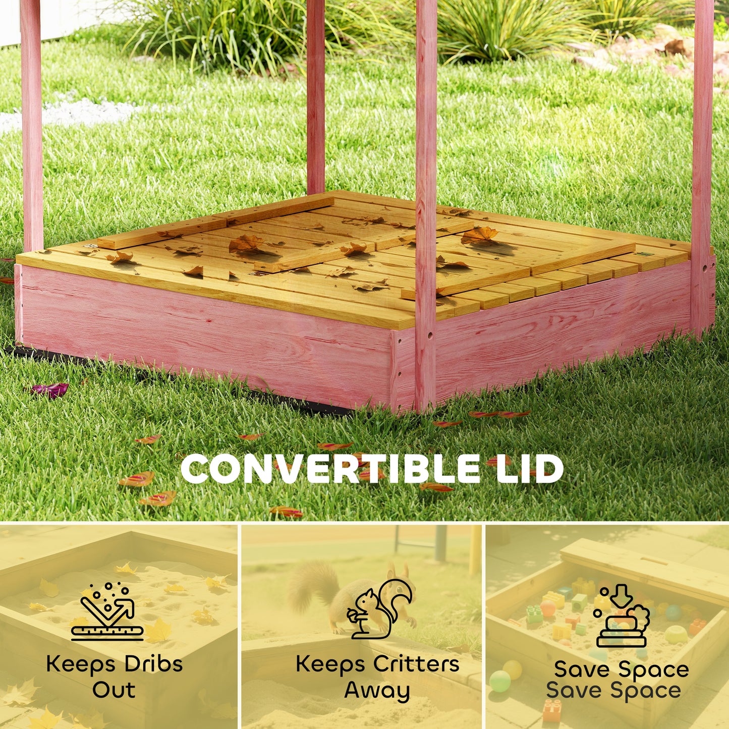 Wooden Sandbox with Lid, Flamingos Print Canopy