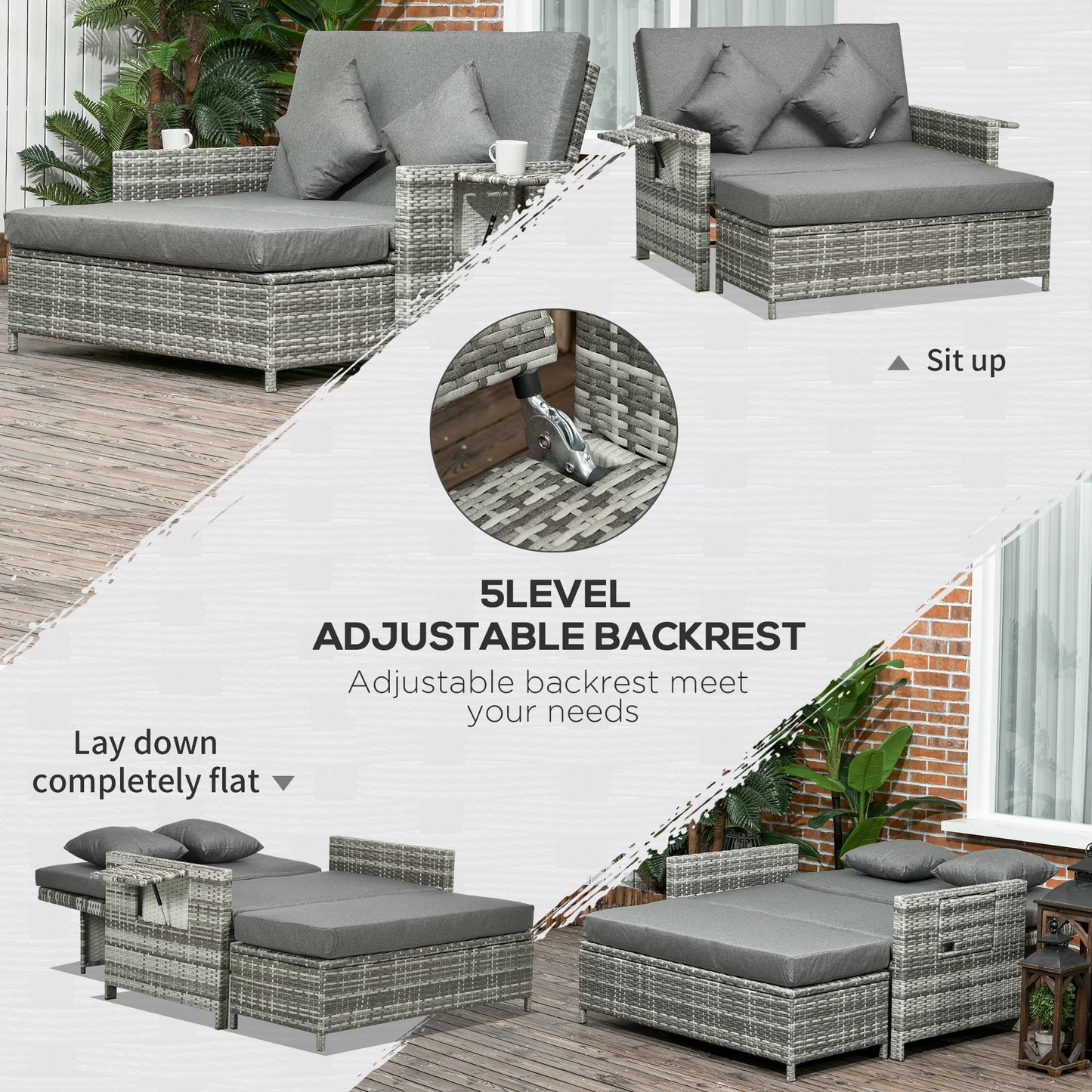 Rattan Garden Daybed, Assembled Double Sun Lounger