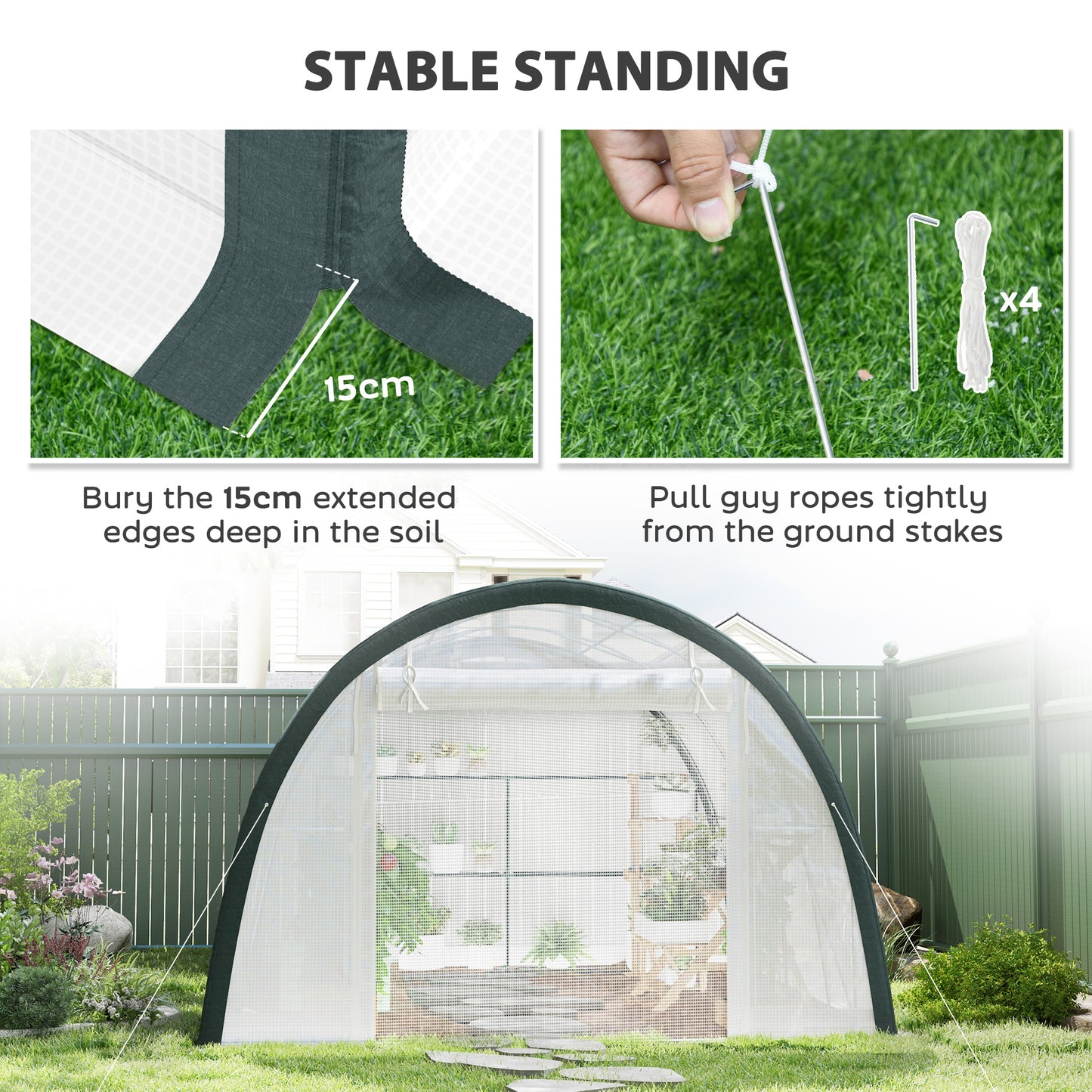4 x 3(m) Walk-In Tunnel Greenhouse, with Accessories