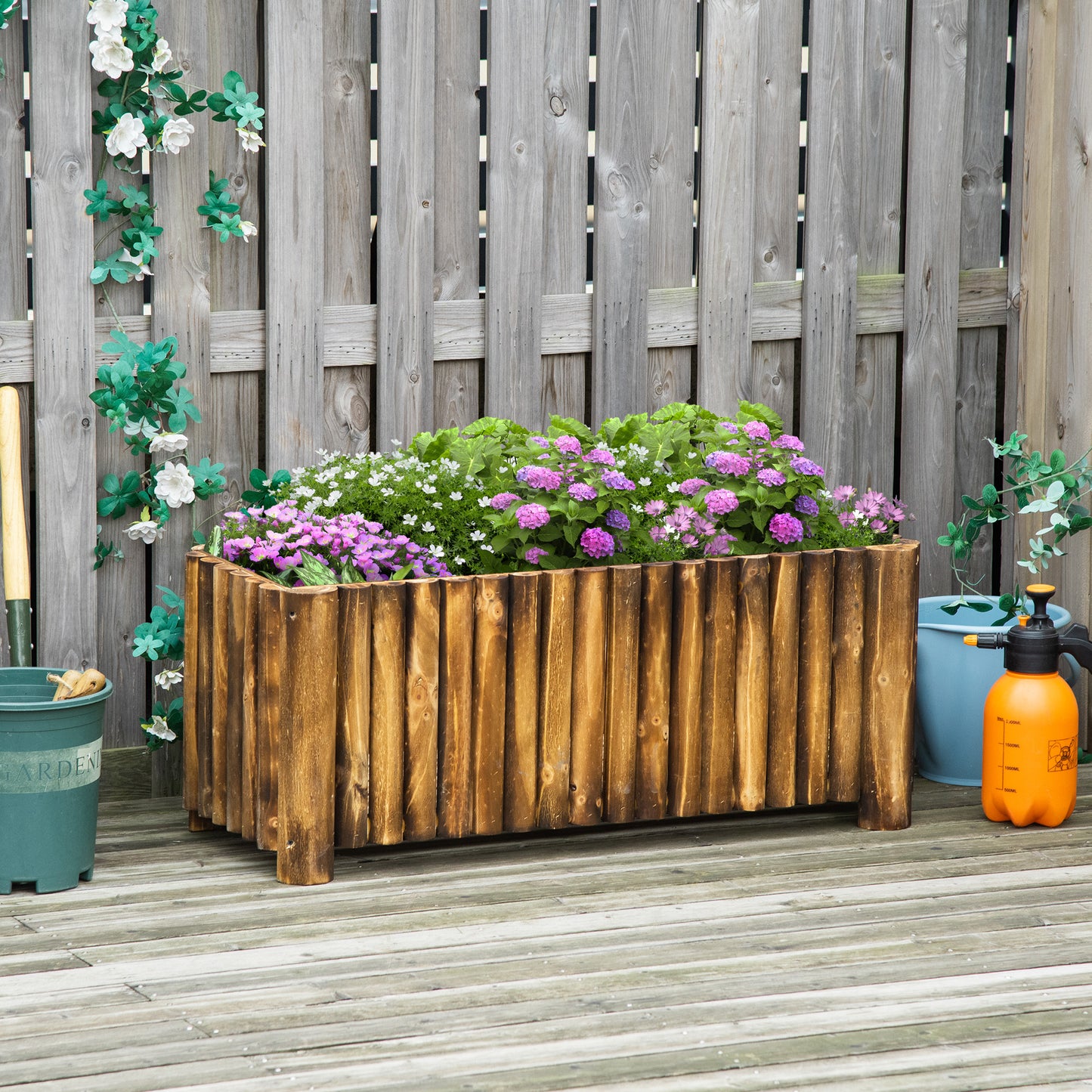 Wooden Raised Garden Bed, 100 x 38.5 x 40cm Elevated Planter Box