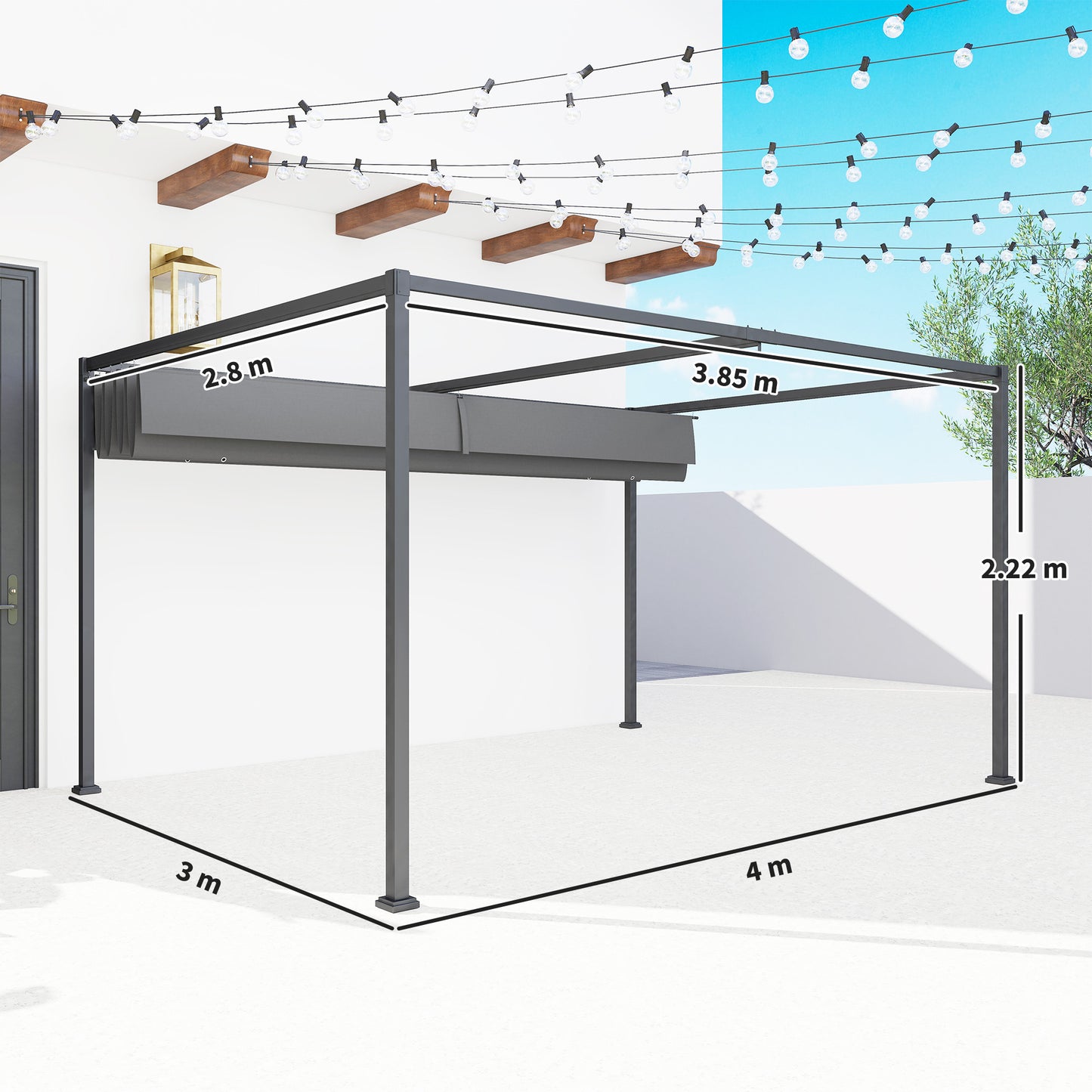 4 x 3(m) Metal Outdoor Pergola with Retractable Roof