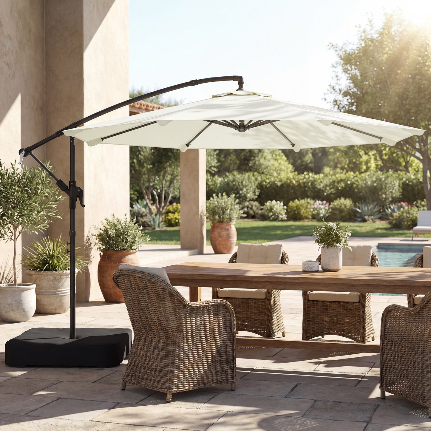3 m Garden Cantilever Parasol with Cross Base, Sandbag