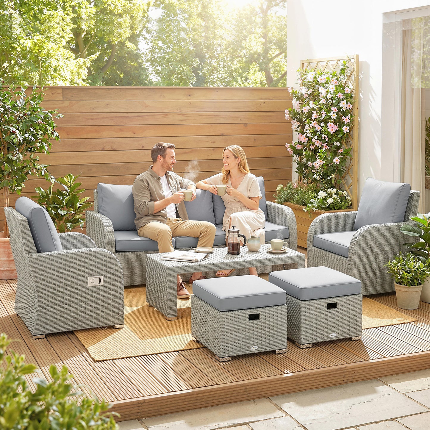 Six-piece Rattan Garden Furniture Set with Reclining Armchairs