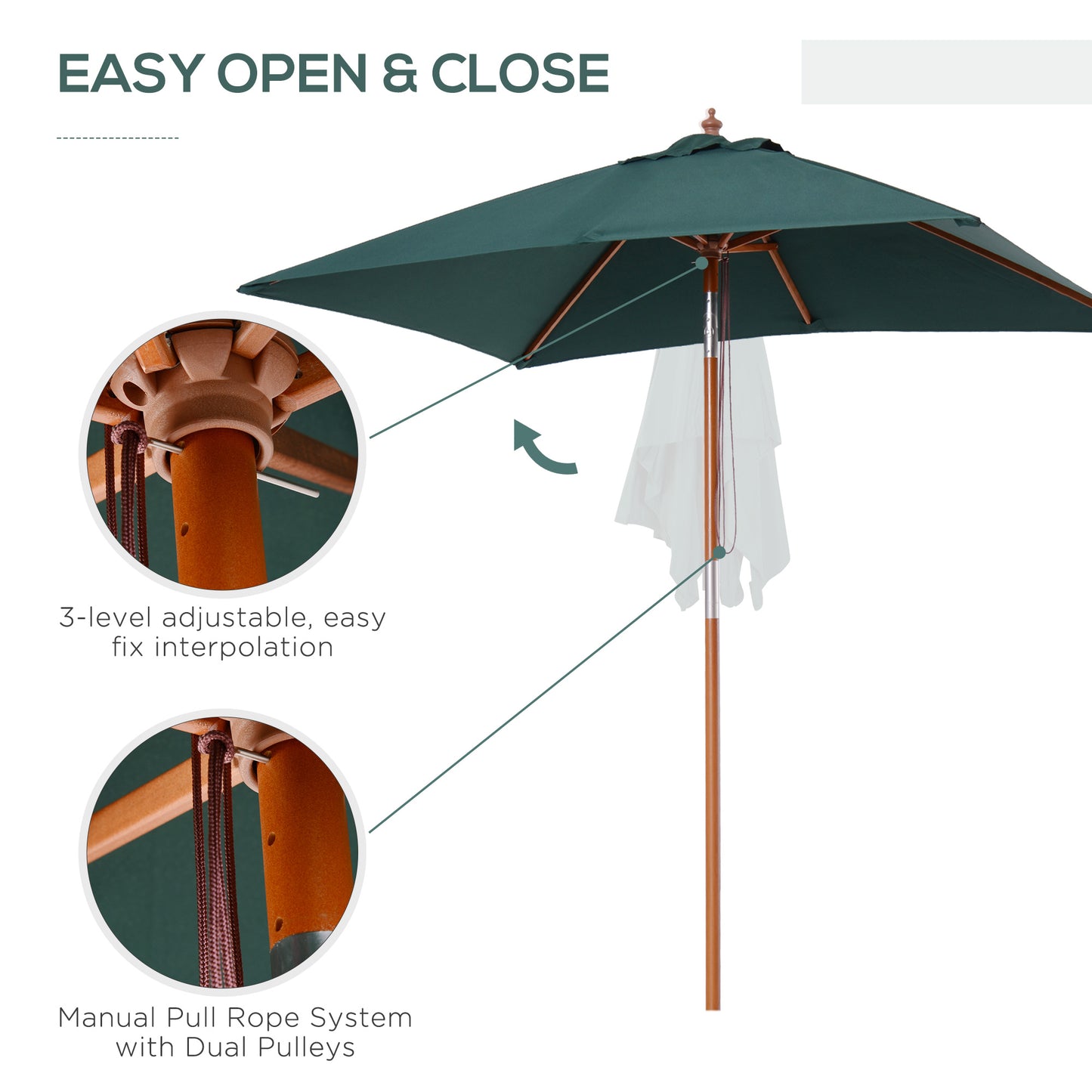 2m x 1.5m Garden Parasol Umbrella with Tilting Sunshade Canopy