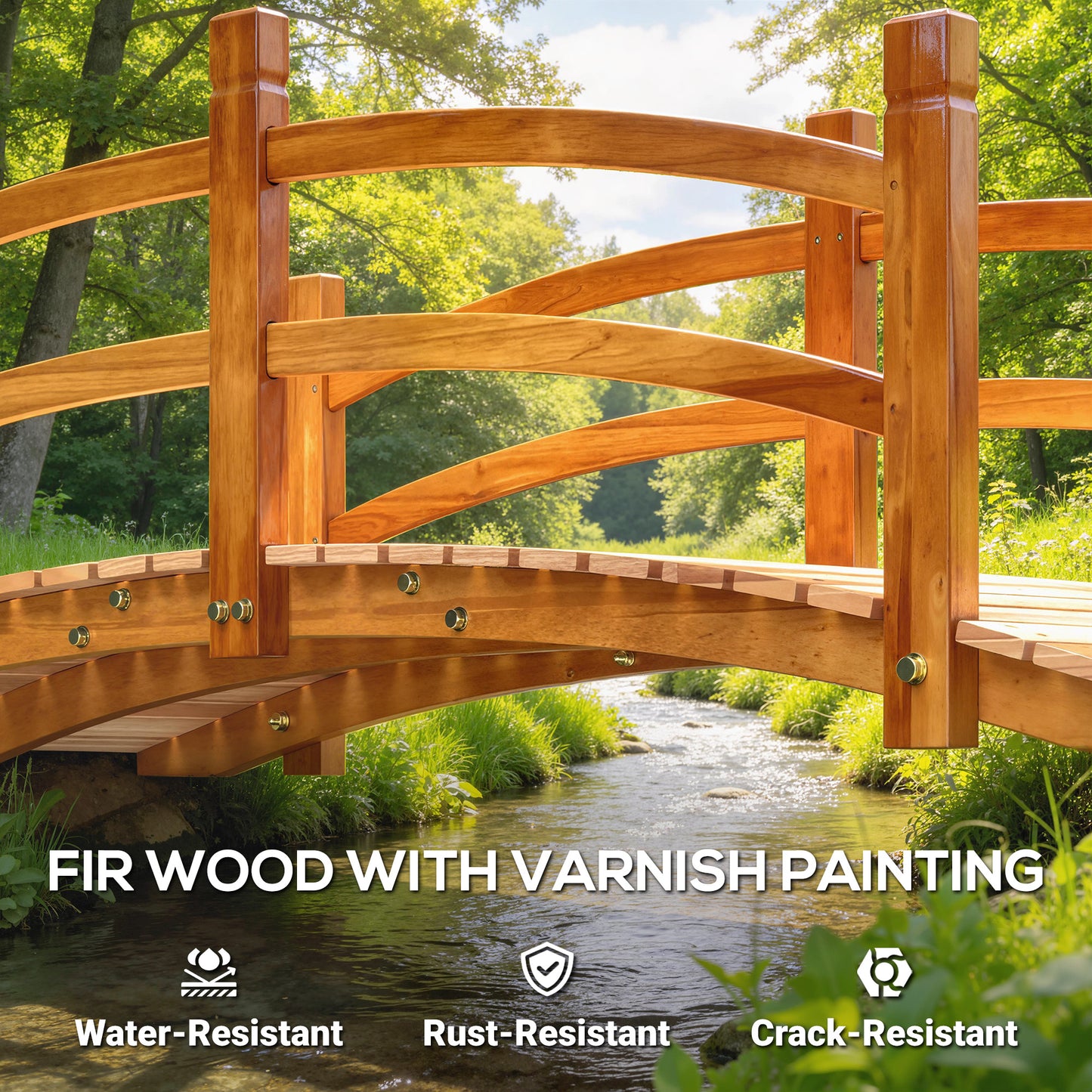 6FT Wooden Garden Bridge with Safety Railings