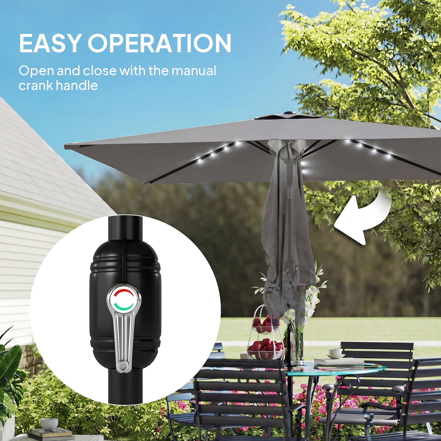 3 x 2 m Garden Parasol Umbrella with LED Solar Light, Parasol Cover