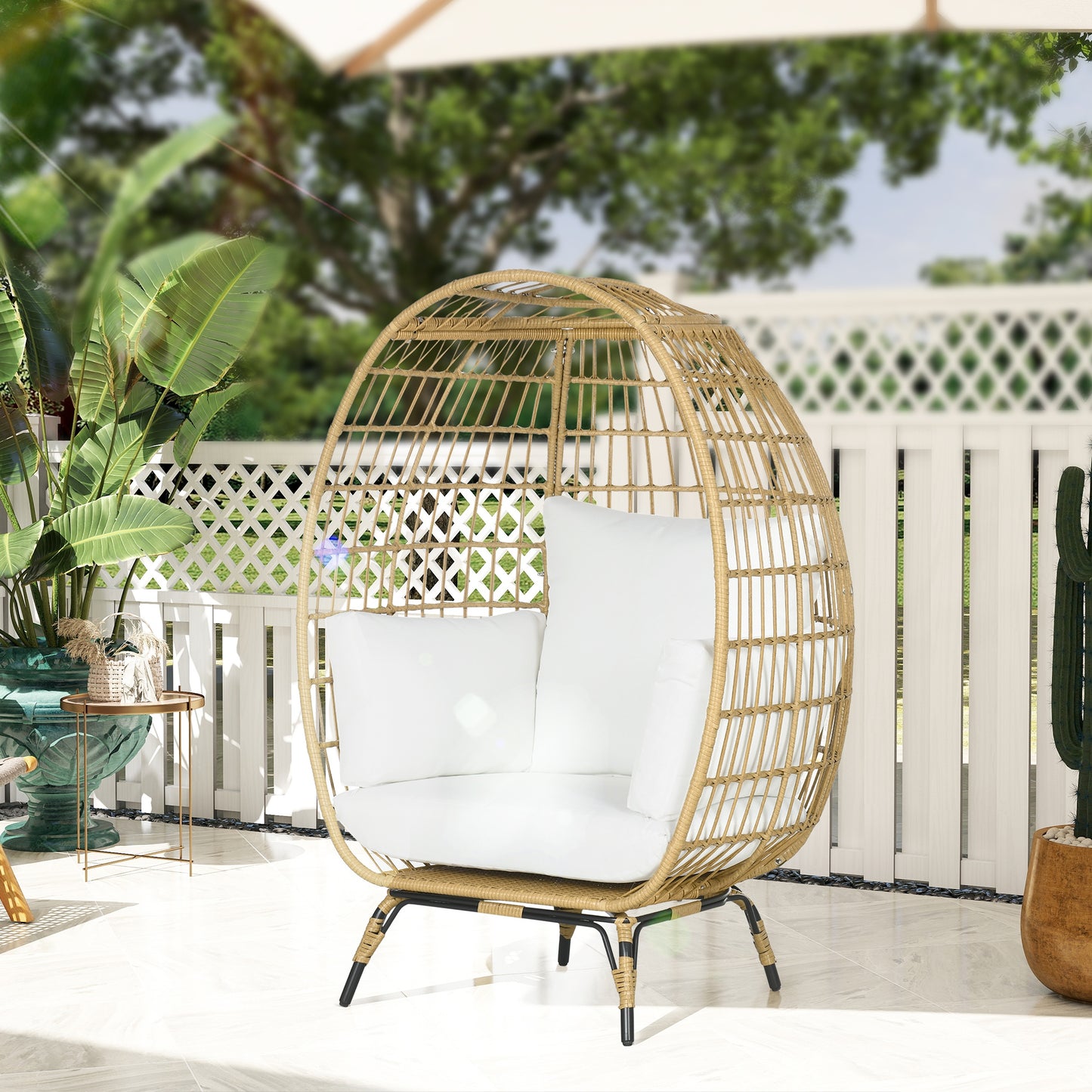Rattan Egg Chair with Cushions and Pillows