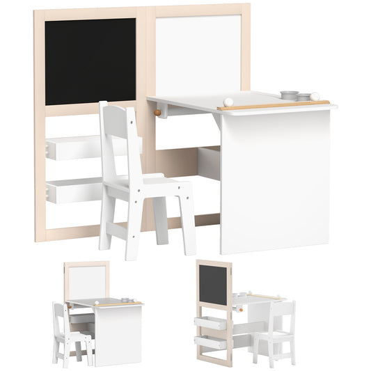 3 in 1 Kids Table and Chair Set with Storage, Whiteboard
