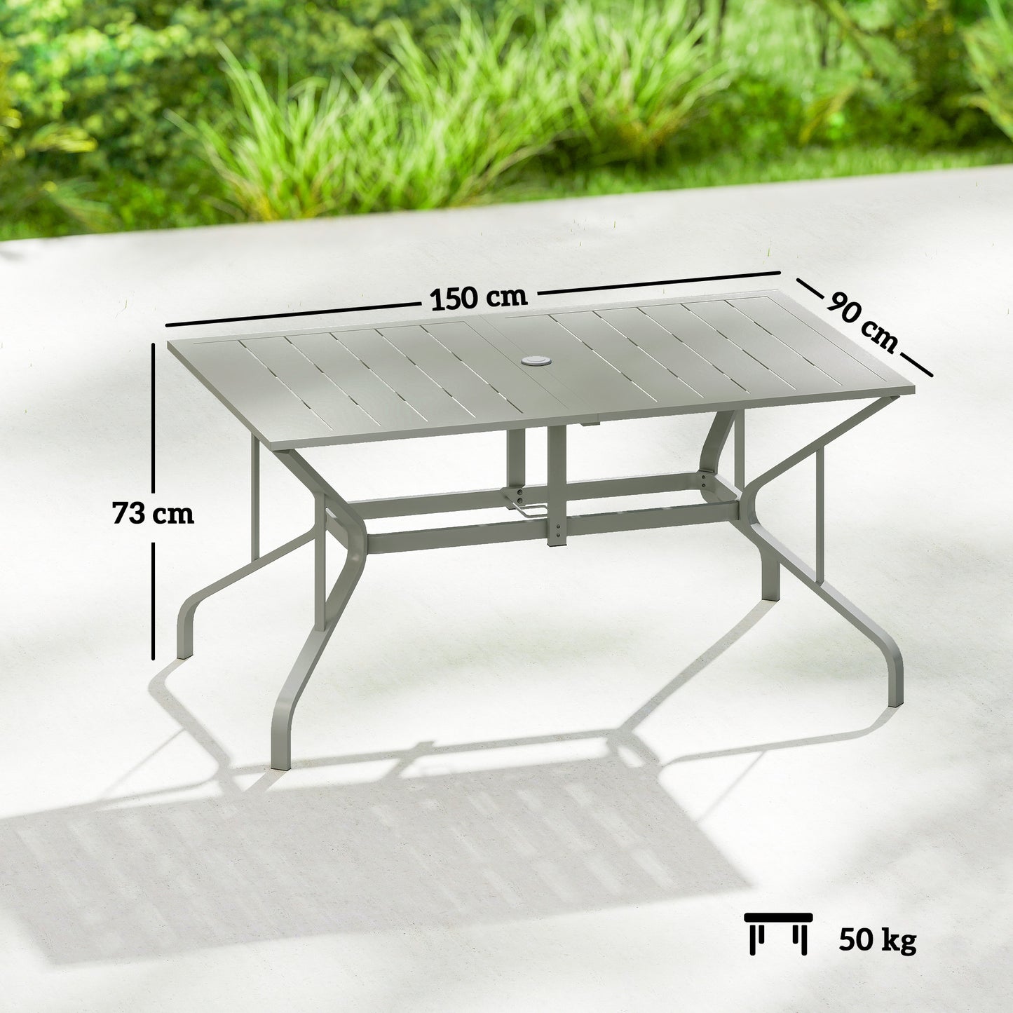 Rectangle Garden Table with Parasol Hole, Outdoor Dining Table for 6