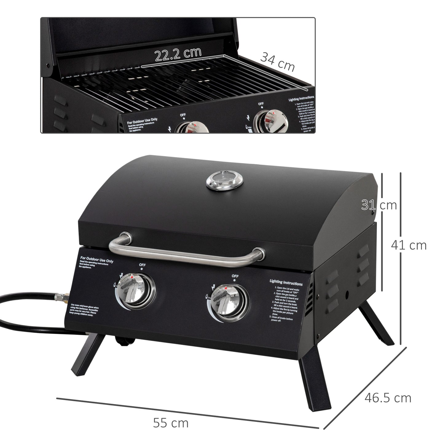 2 Burner Gas BBQ Grill Outdoor Portable Folding Tabletop Barbecue