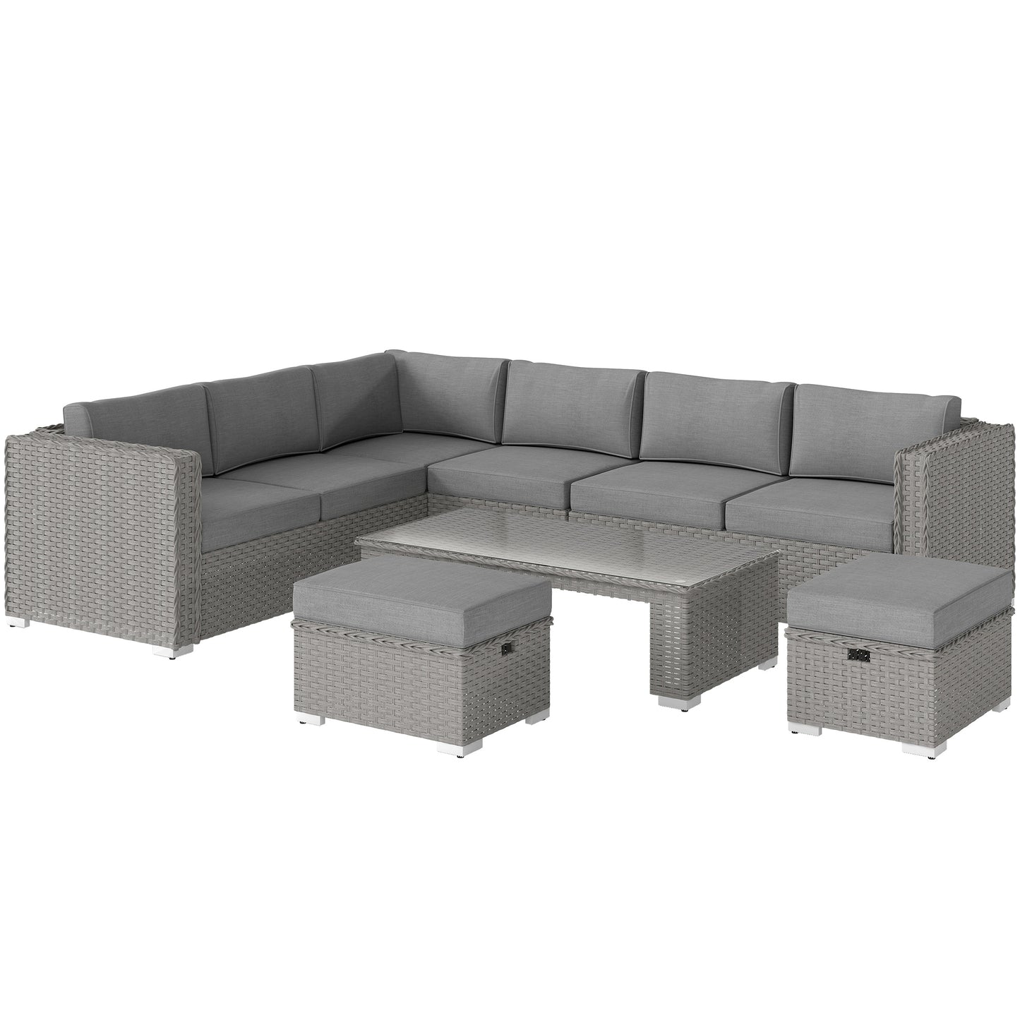 6 Pieces Outdoor PE Rattan Wicker Corner Sofa Set