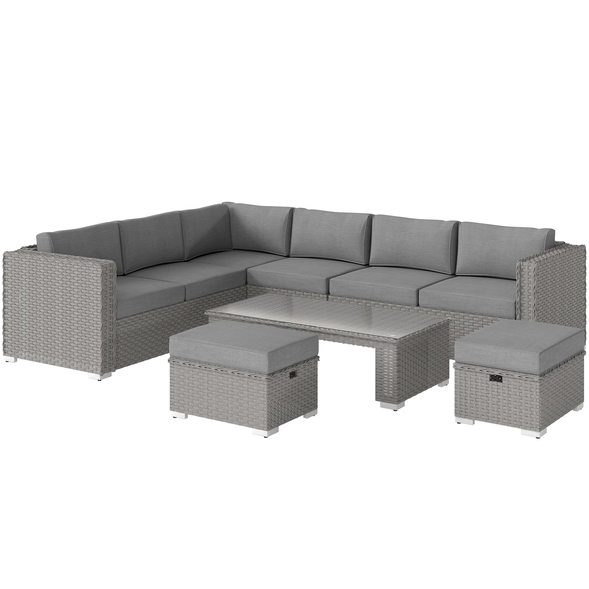 6 Pieces Outdoor PE Rattan Wicker Corner Sofa Set