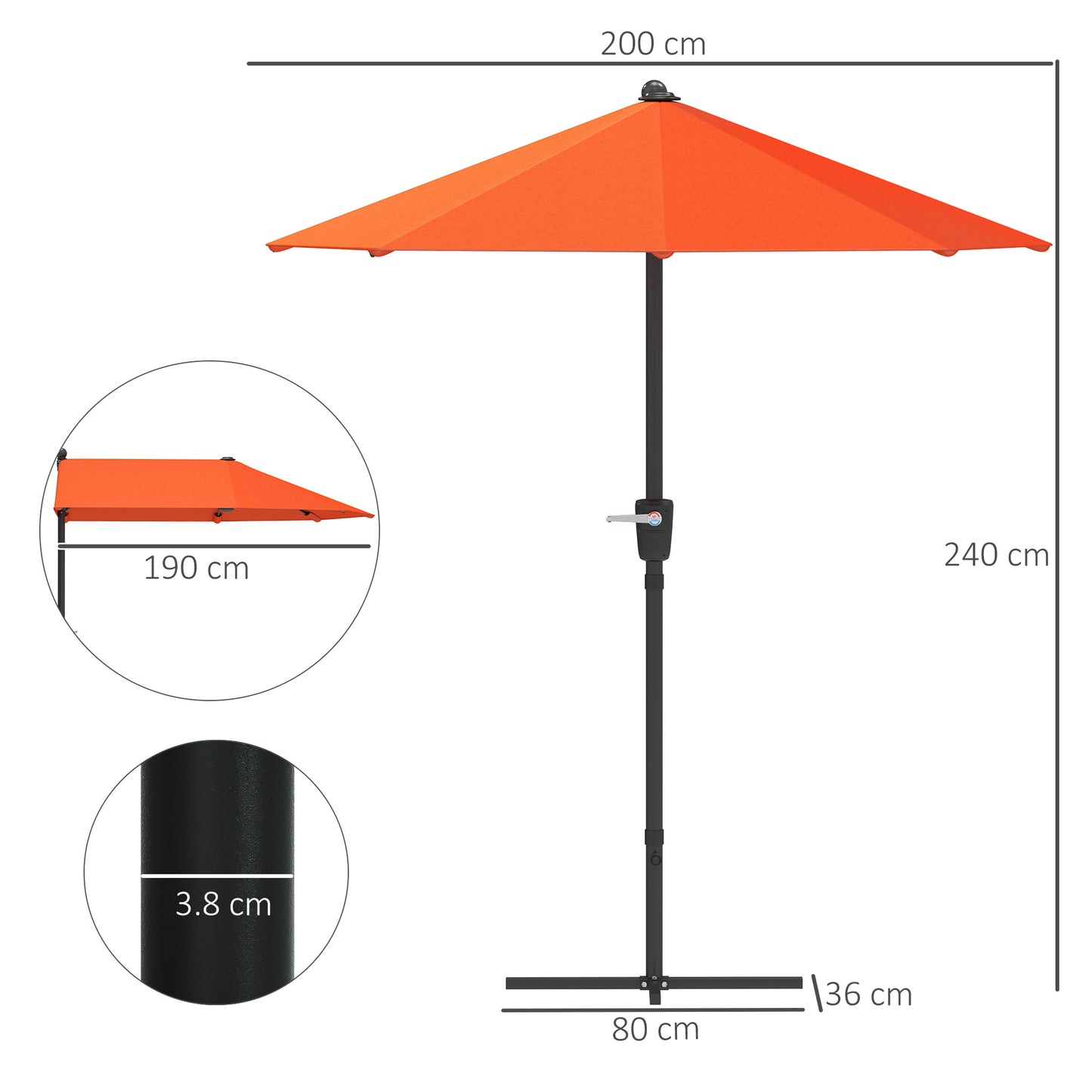 2m Half Parasol Umbrella