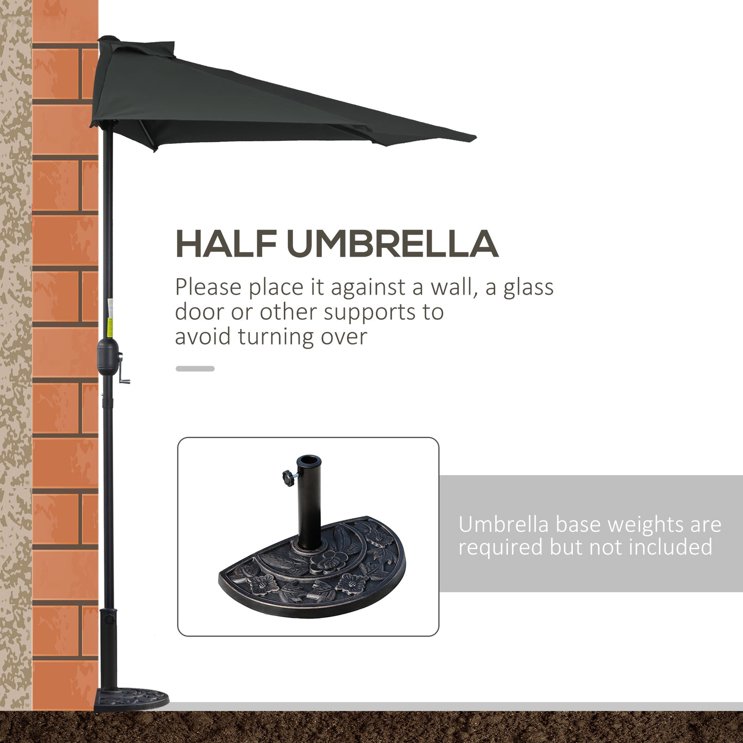 3(m) Half Parasol, Semi Round Umbrella with Metal Frame