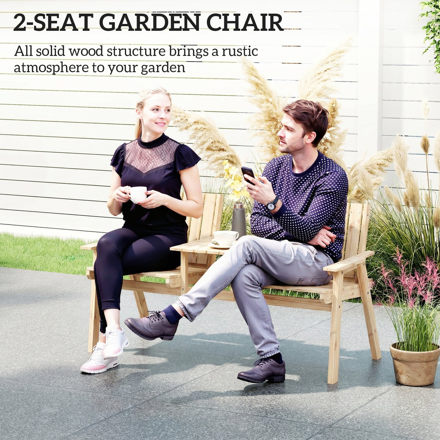 2-Seater Garden Loveseat with Table and Parasol Hole for Porch, Patio