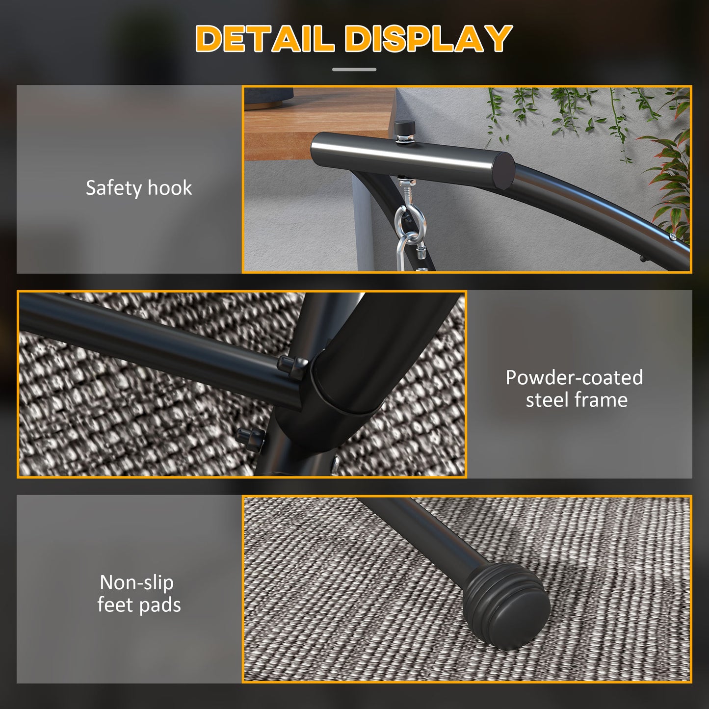 Hammock Chair Stand, C Shape Hanging Heavy Duty Metal Frame Hammock