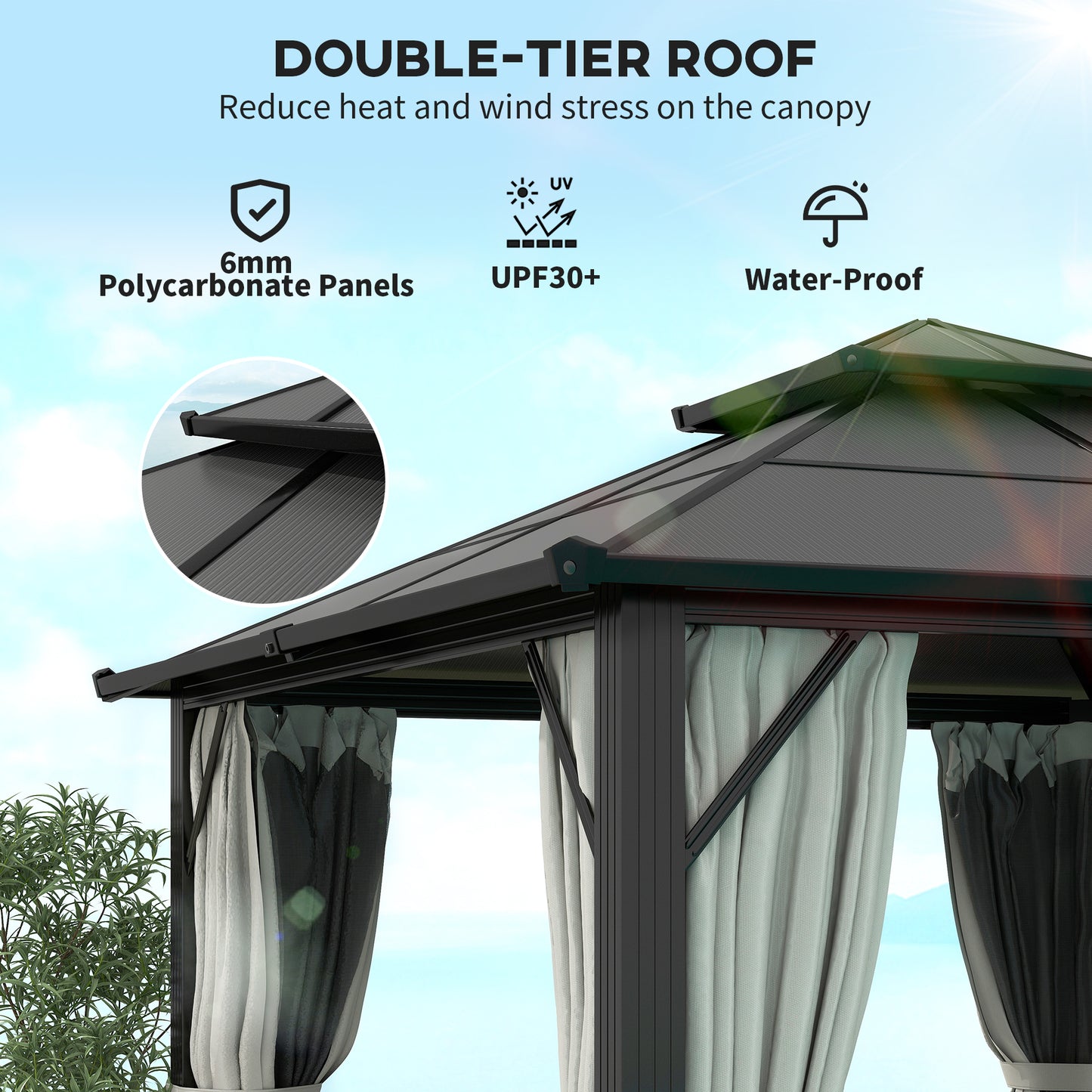 3 x 3(m) Hardtop Gazebo Canopy with UPF30+ Double Polycarbonate Roof