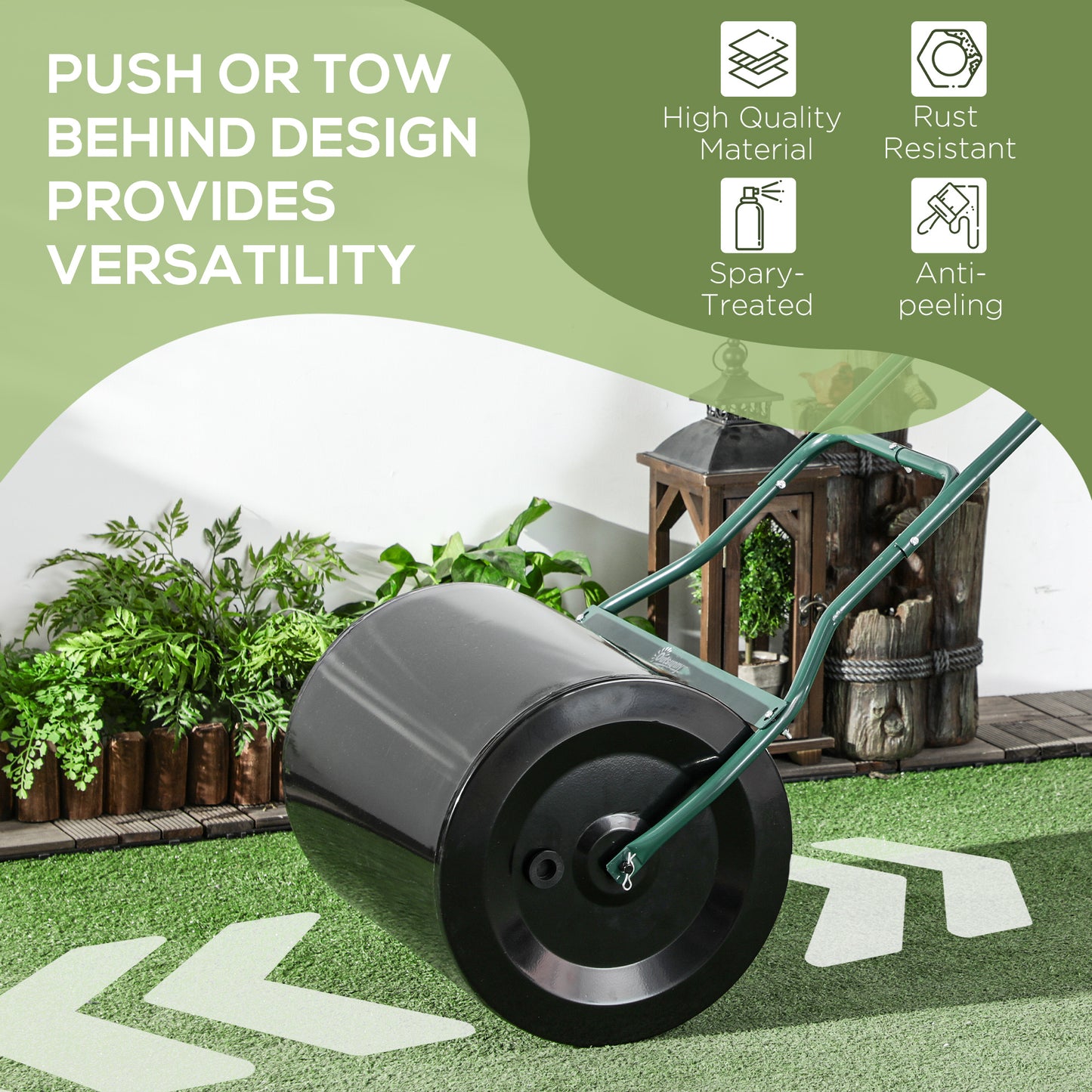 φ50cm Steel Garden Lawn Roller Push Pull w/ Fillable Cylinder Water