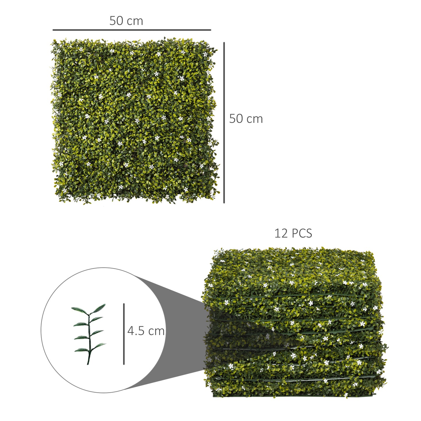 12PCS Artificial Boxwood Wall Panels 50cm x 50cm Grass Privacy