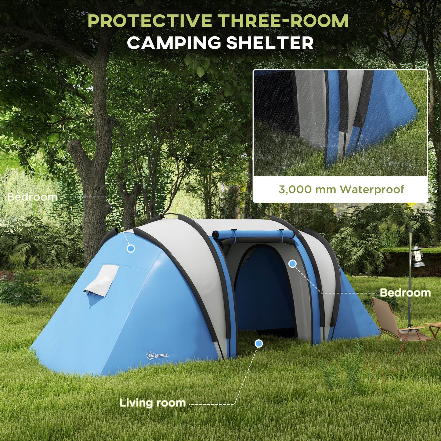 Two-Man Tent, with Bedrooms, Living Room and Canopy