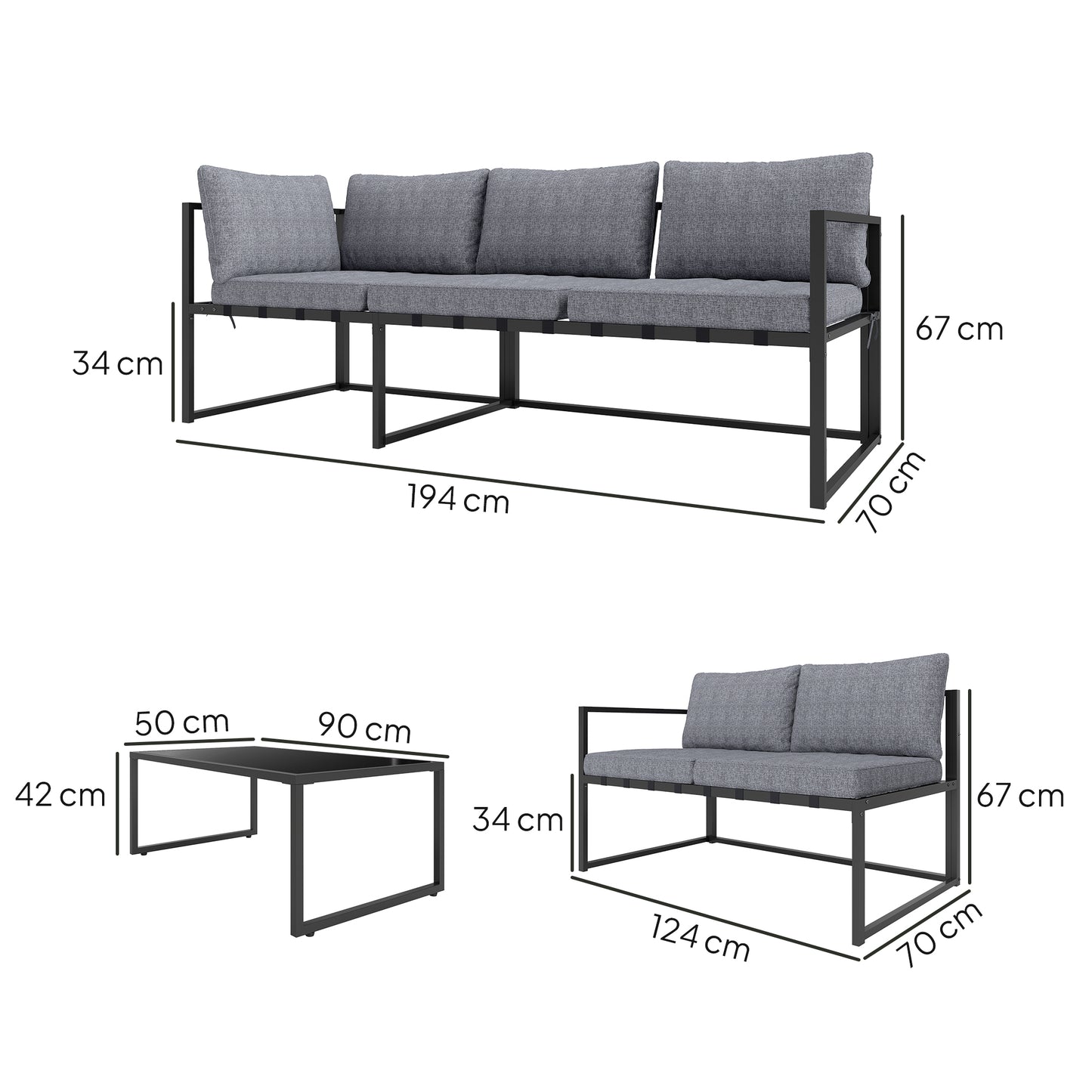 Three-Piece L Shaped Garden Furniture Set with Cushions