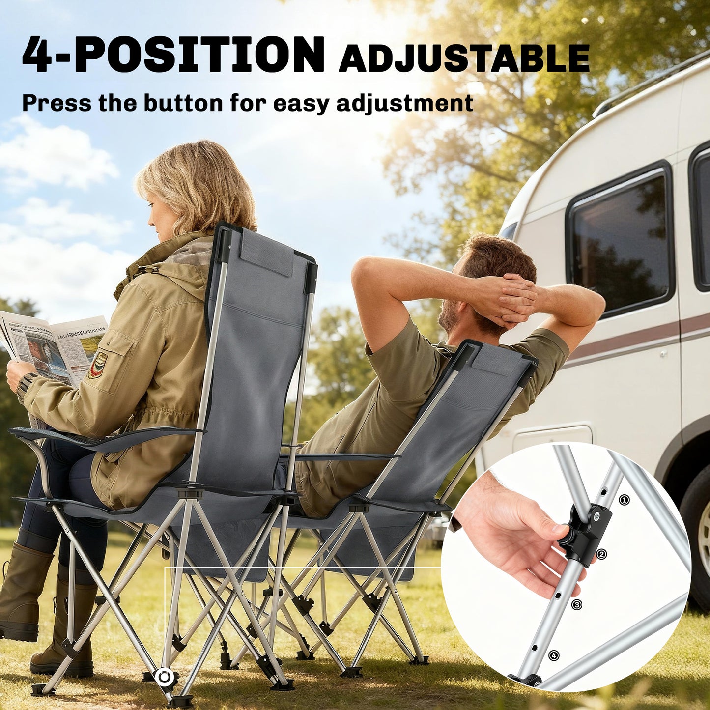 Set of 2 Reclining Folding Camping Chair w/ Detachable Footrest (2)