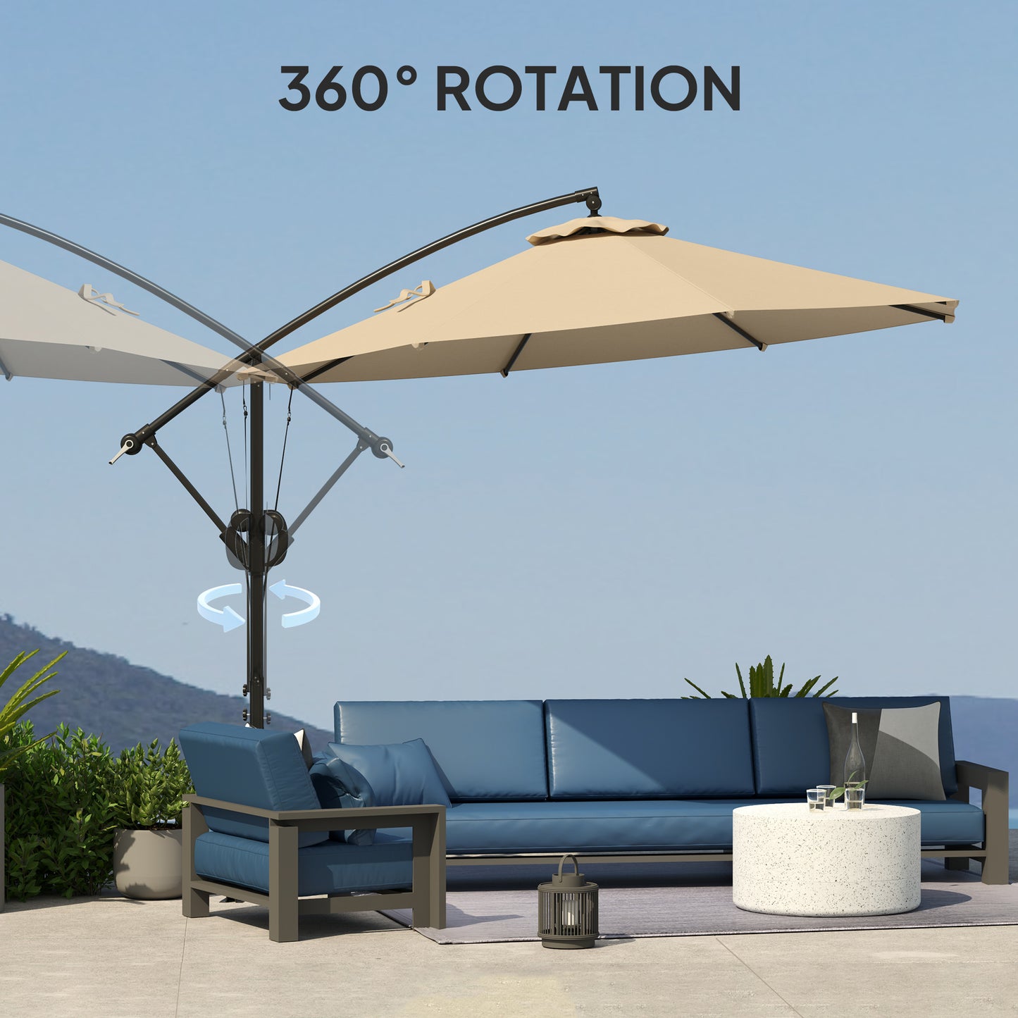 3(m) Garden Cantilever Parasol with Cover and Wind Protection Strap